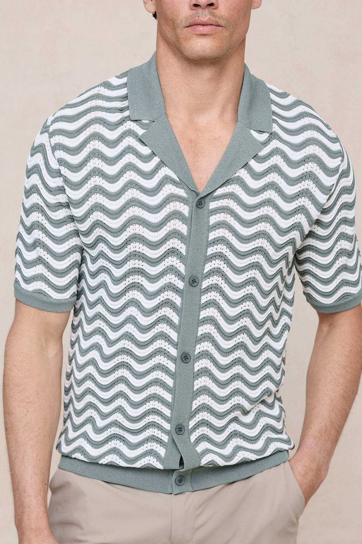 Serenita Knitted Shirt - Sage/White