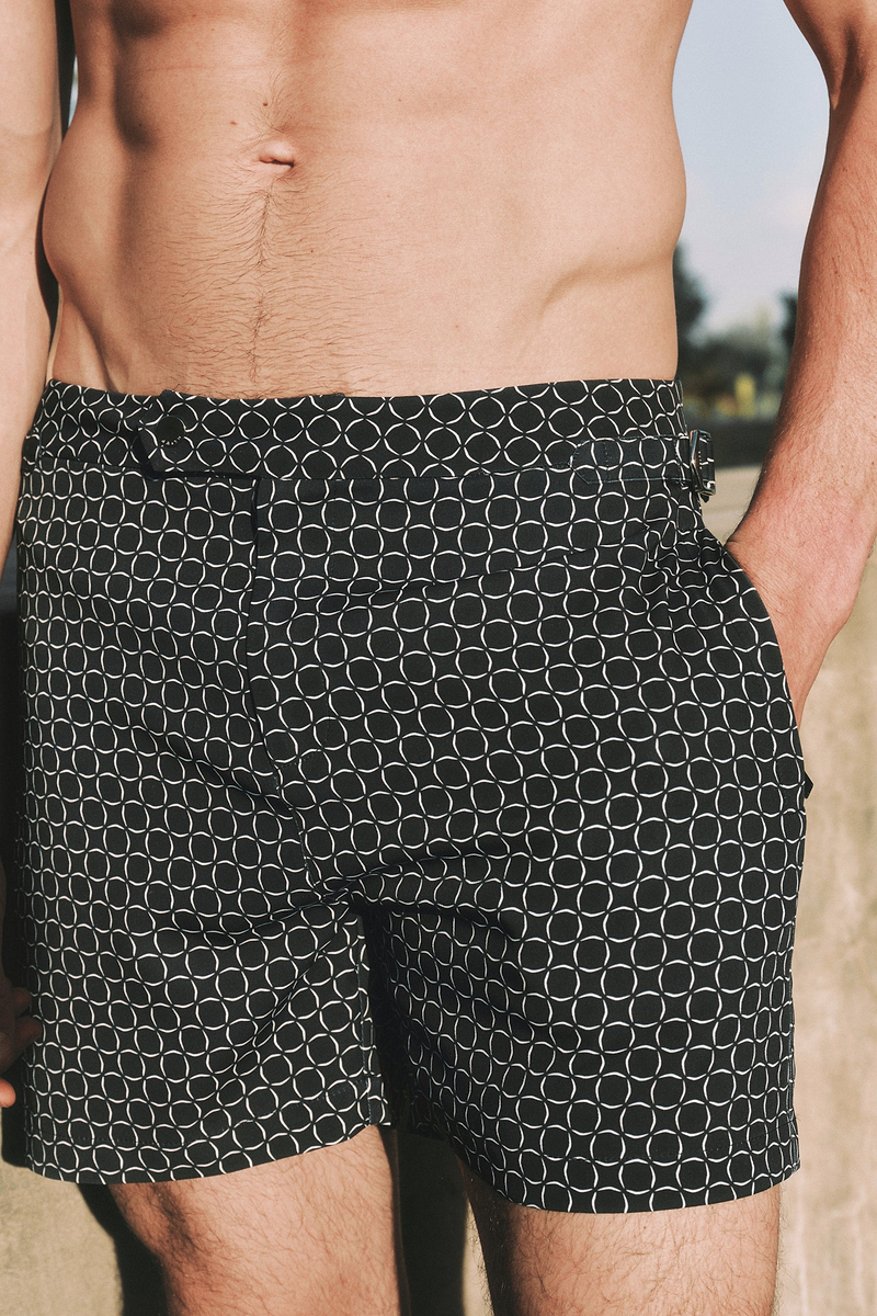 Ifni Tailored Swim Short With Adjusters - Navy/Ecru