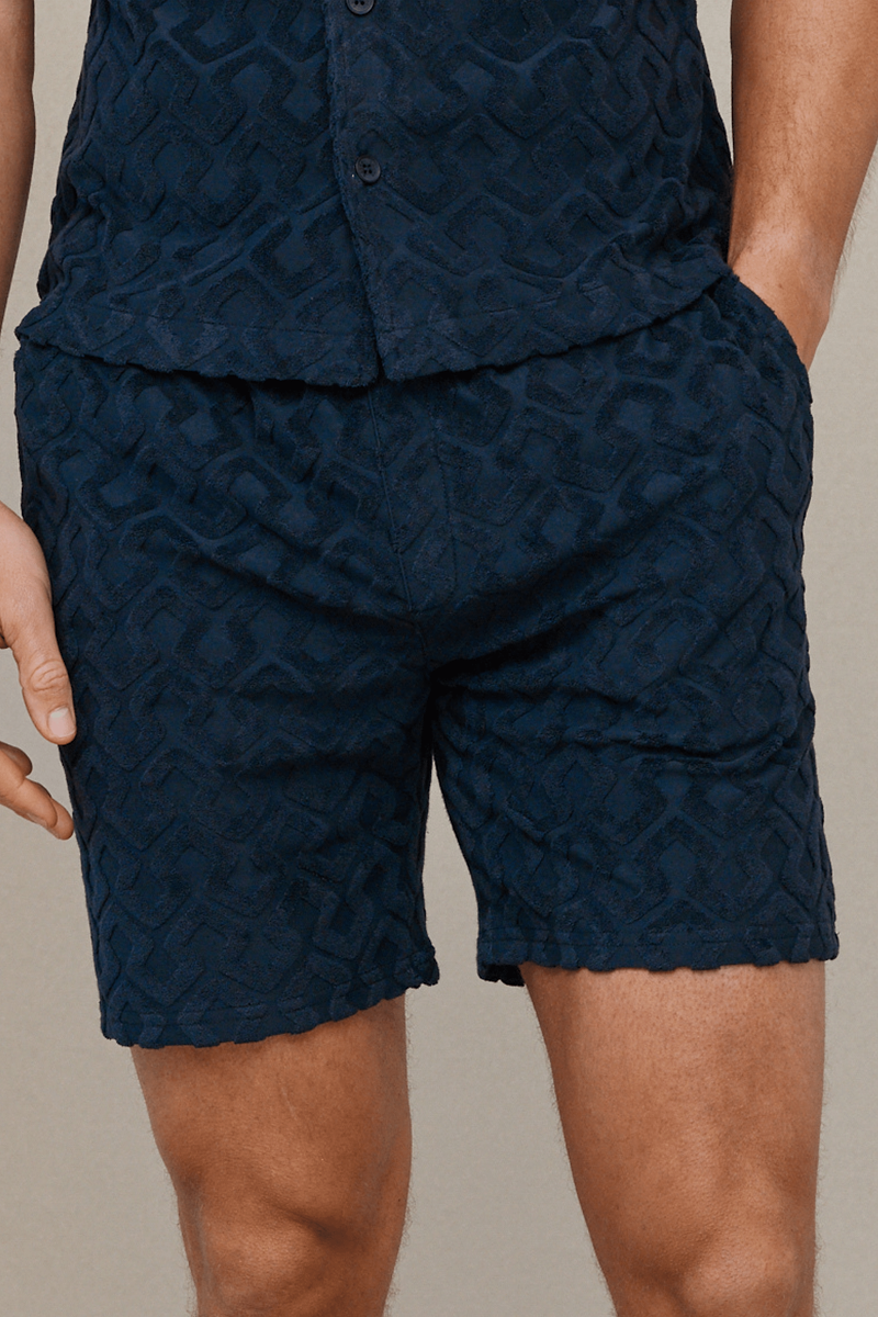 Fontana Frottee-Shorts mit Flockprint - Marineblau