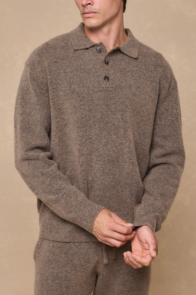 Otto Long Sleeve Polo - Brown Marl