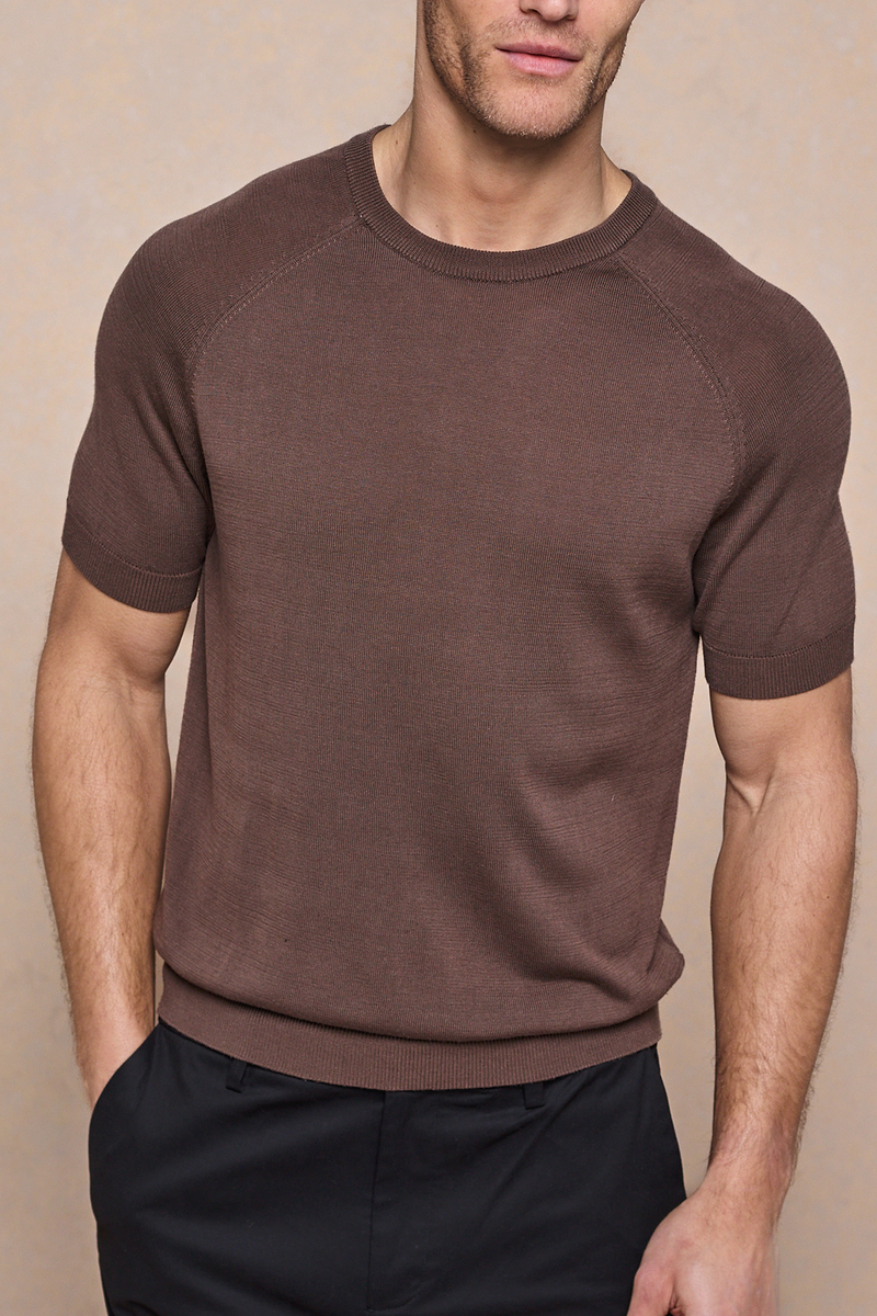 Riera Knit Crew Neck T-Shirt - Brown