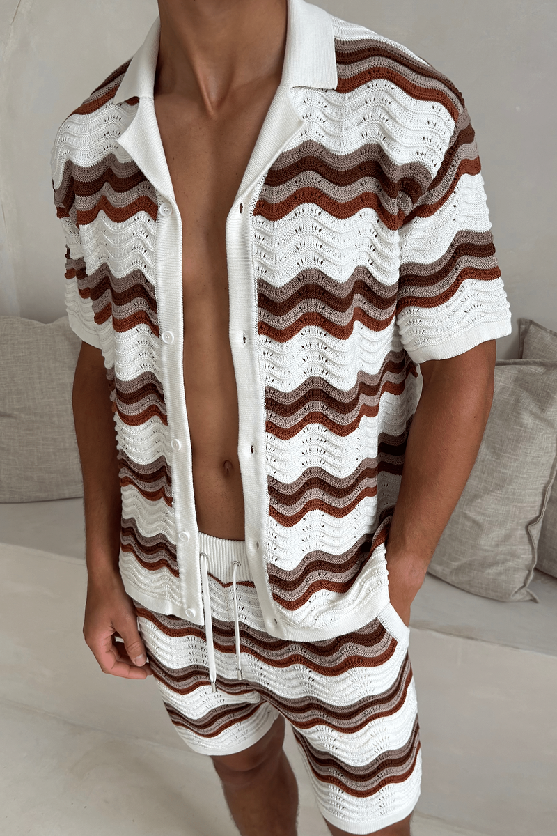 Primavera Häkelstrickshirt – Ecru/Braun