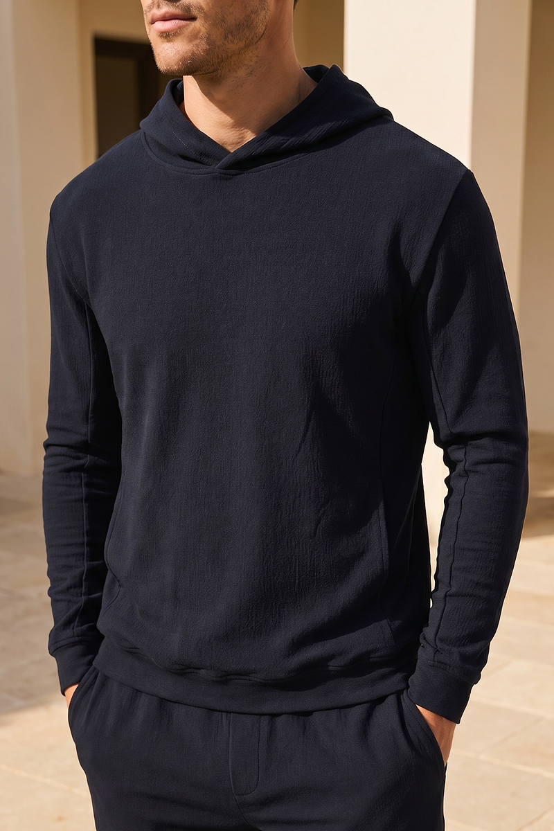 Zarco Crinkled Jersey Hoodie - Navy