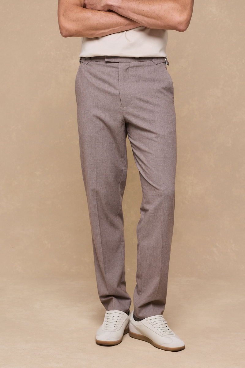 Tristan Soft Tailored Trousers With Adjusters - Taupe Marl