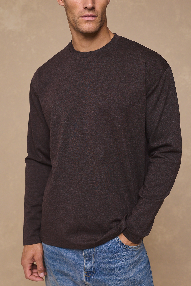 Long Sleeve Relaxed T-Shirt - Brown Marl