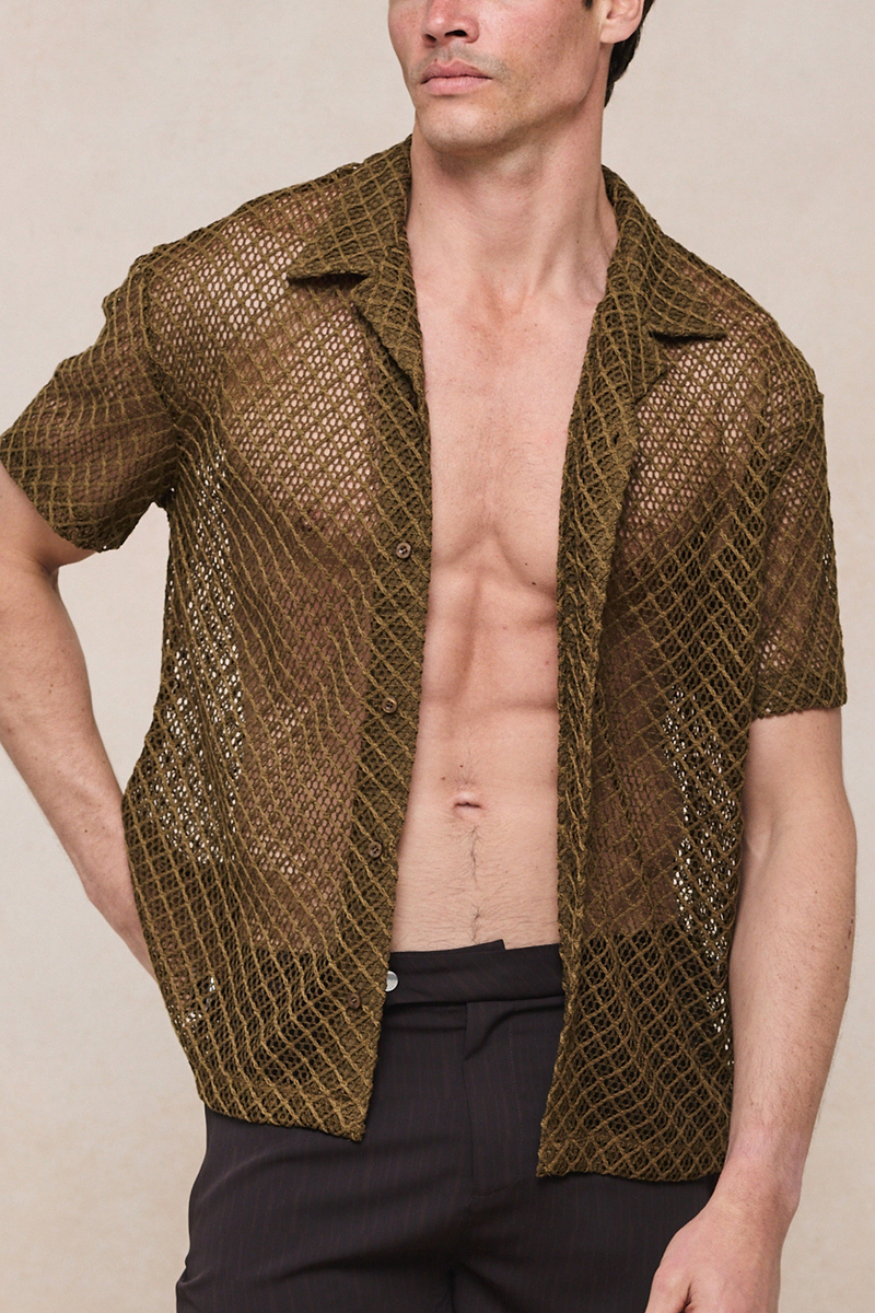 Marcelo Short Sleeve Lace Shirt - Brown