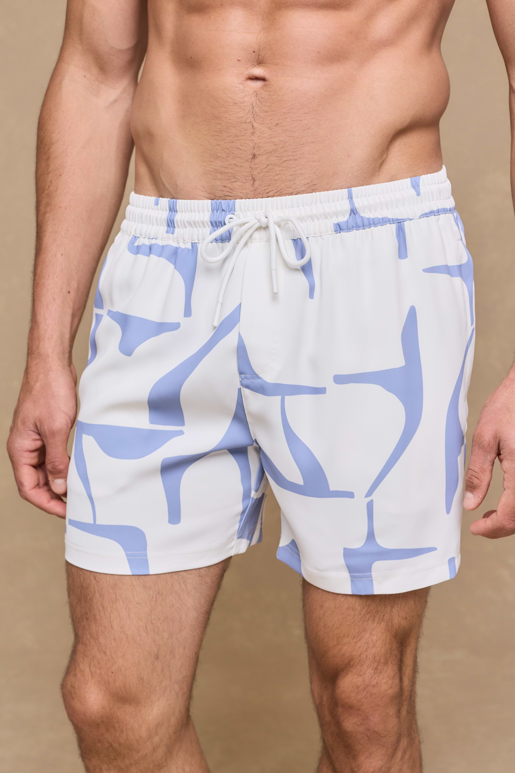 Massira Elasticated Waist Swim Short - Ecru/Light Blue