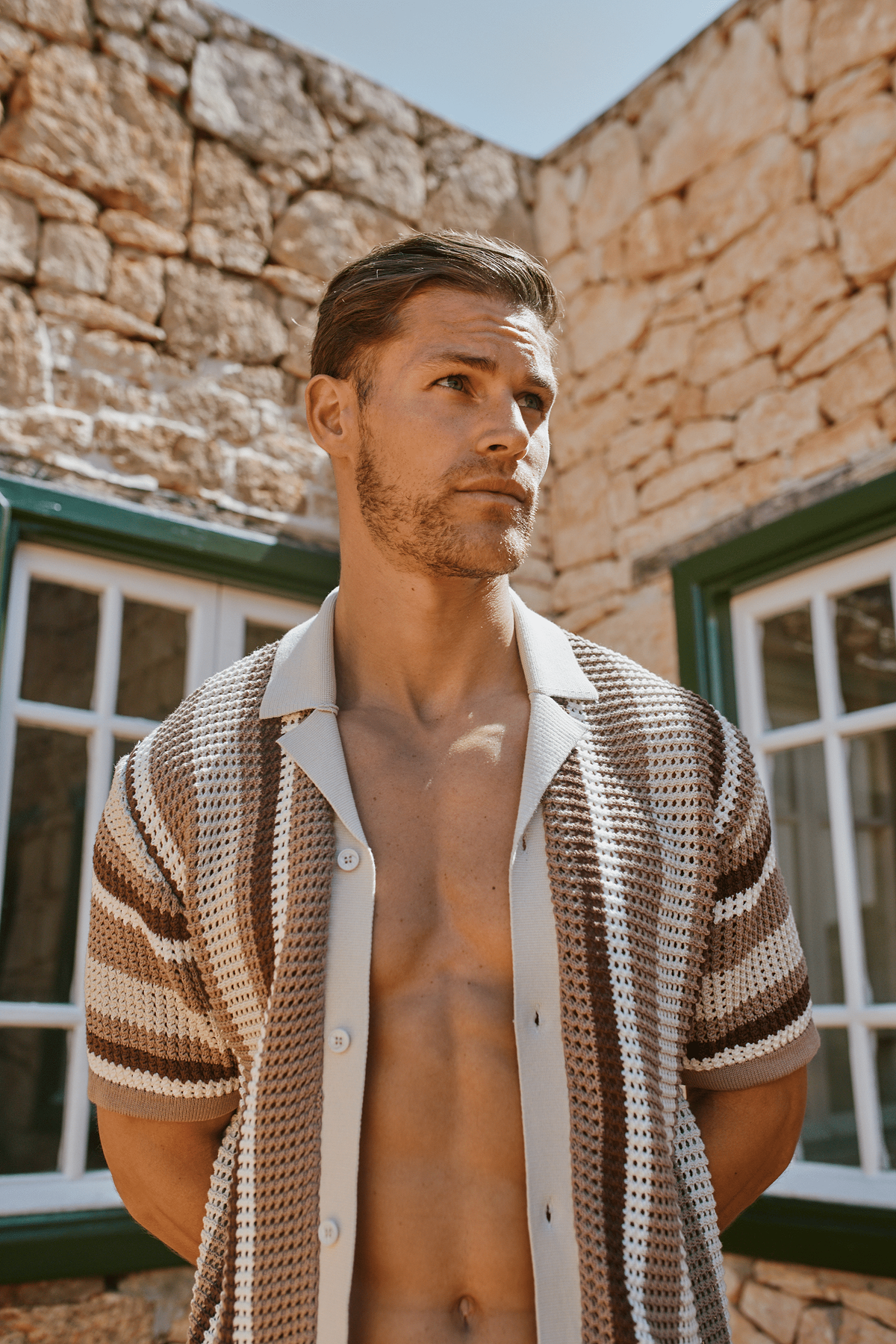 Dell'Amore Crochet Knit Shirt - Brown