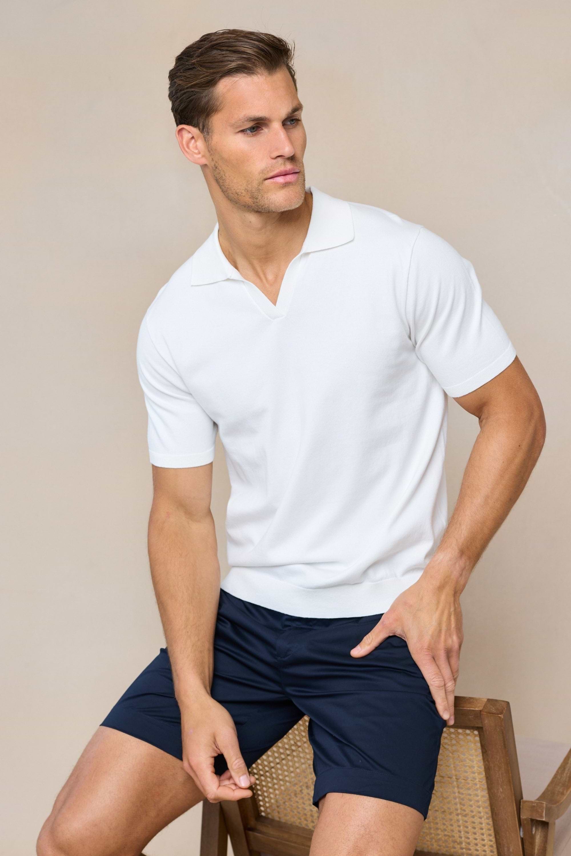 Privia Gestricktes Poloshirt mit offenem Kragen - Ecru