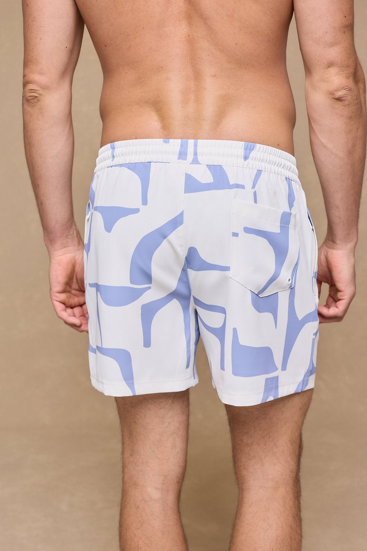Massira Elasticated Waist Swim Short - Ecru/Light Blue