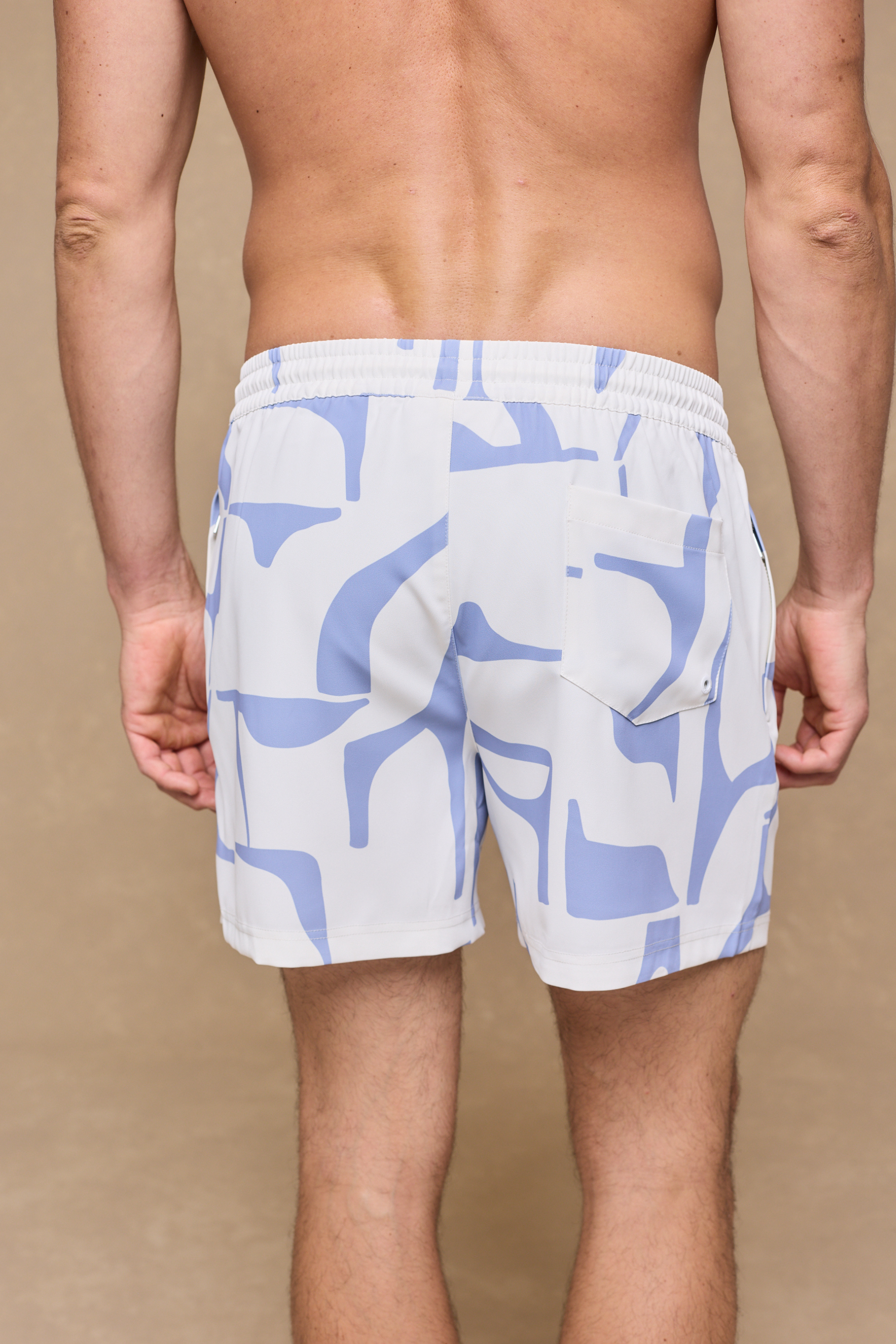 Massira Elasticated Waist Swim Short - Ecru/Light Blue