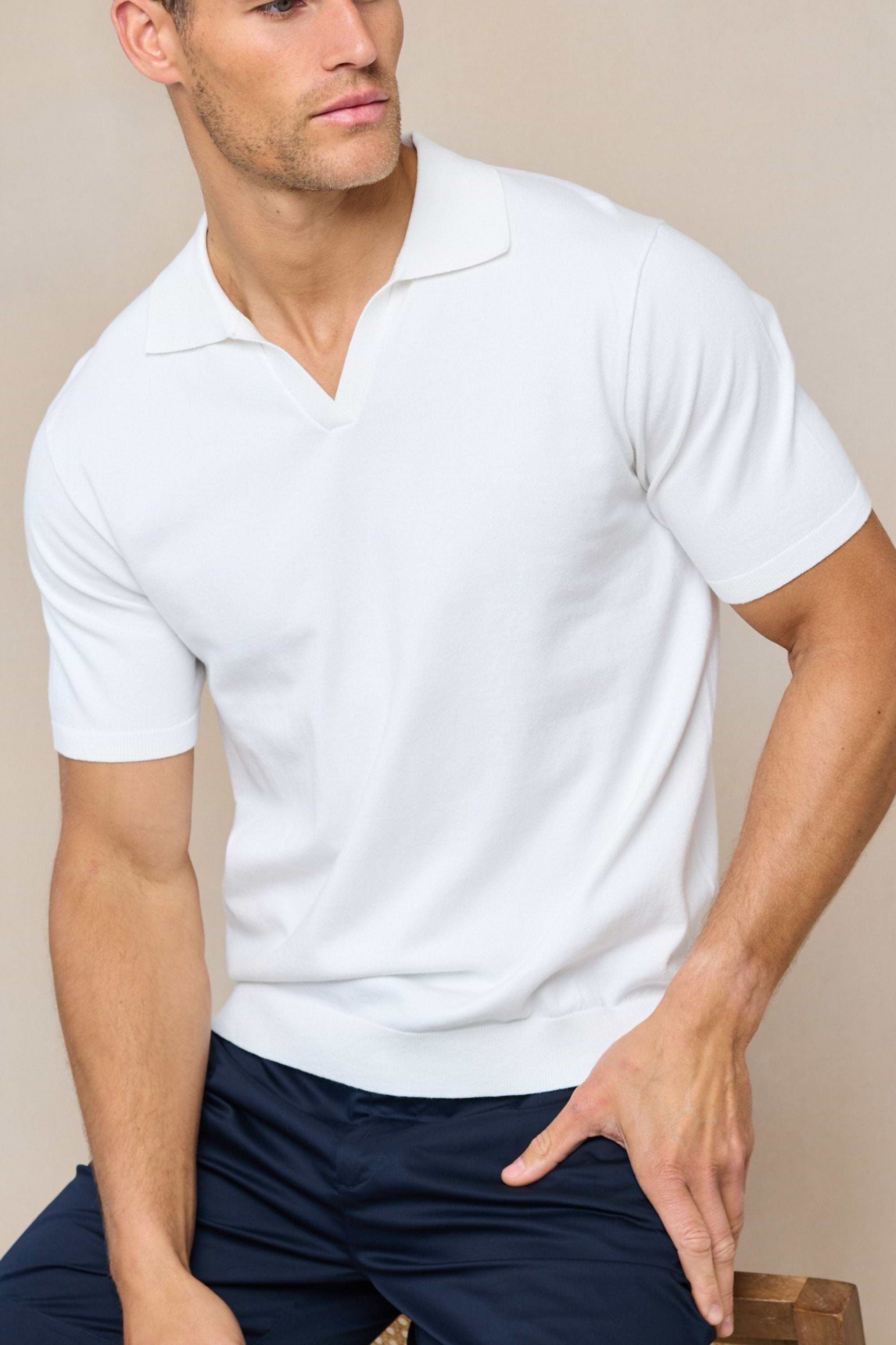Privia Gestricktes Poloshirt mit offenem Kragen - Ecru