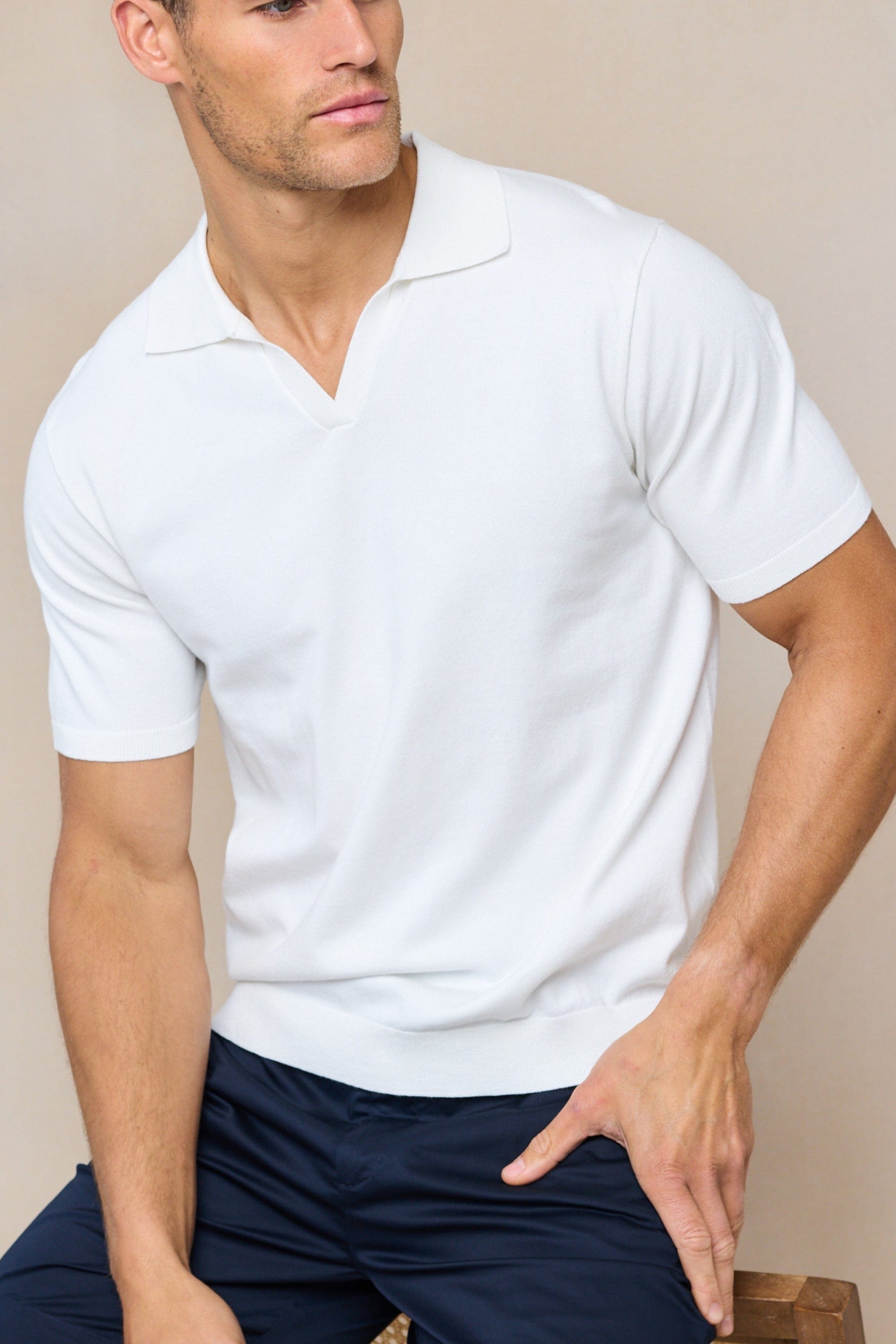 Privia Gestricktes Poloshirt mit offenem Kragen - Ecru