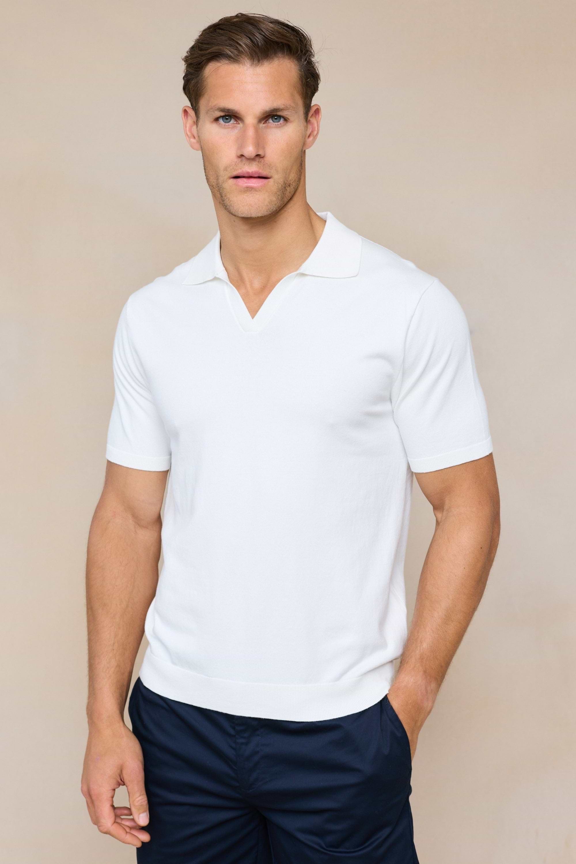 Privia Gestricktes Poloshirt mit offenem Kragen - Ecru
