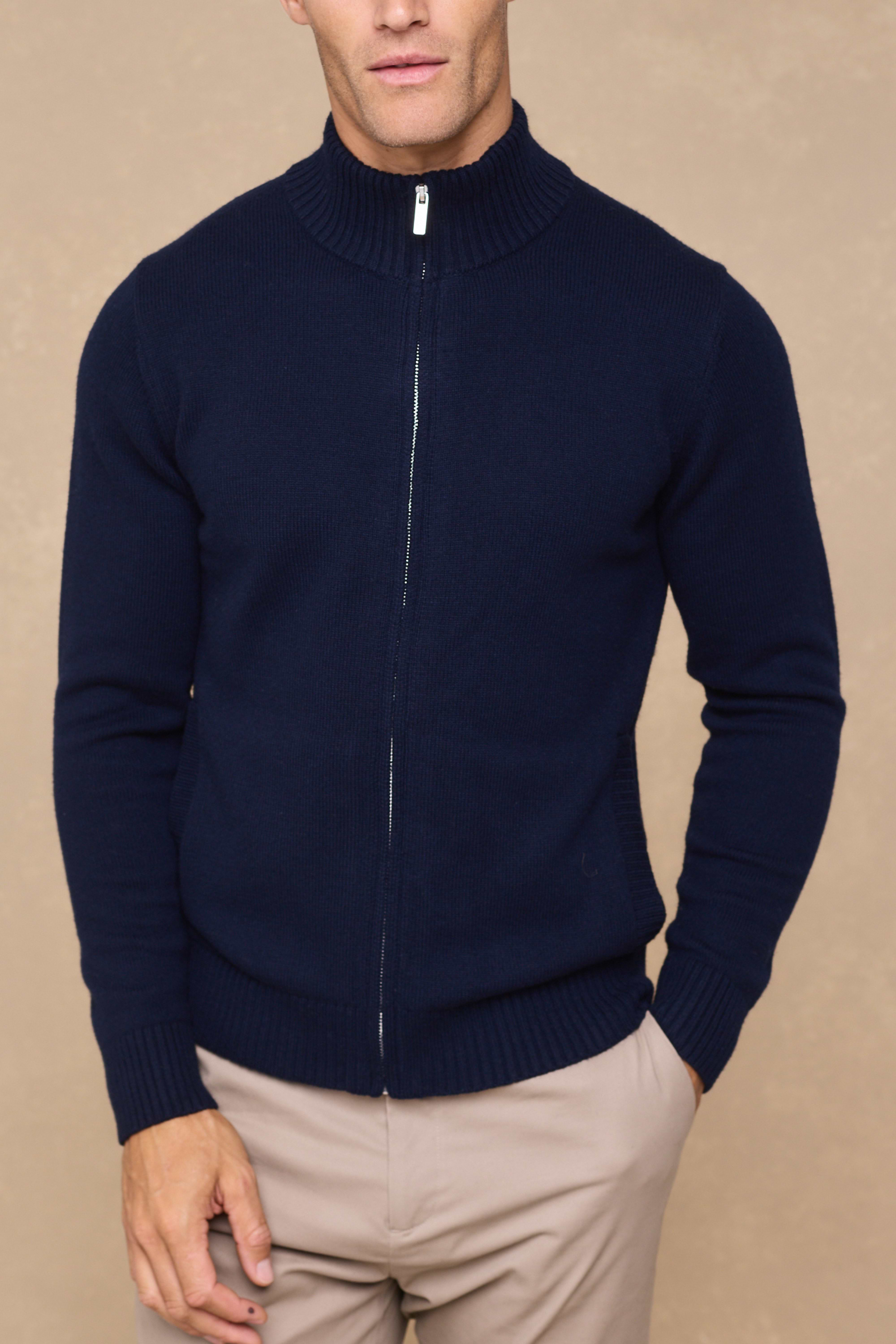 Emil Zip Through Knitted Jacket - Navy