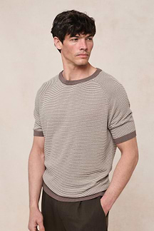 Rafael Linen Striped Crew Neck T-Shirt - Brown/Beige