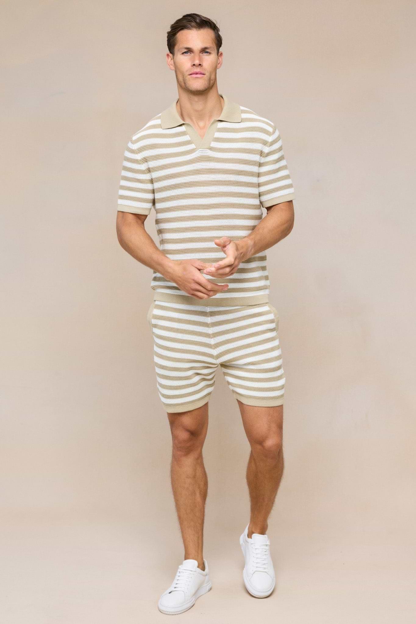 Lattolo Gestreifte Strickshorts - Ecru/Beige