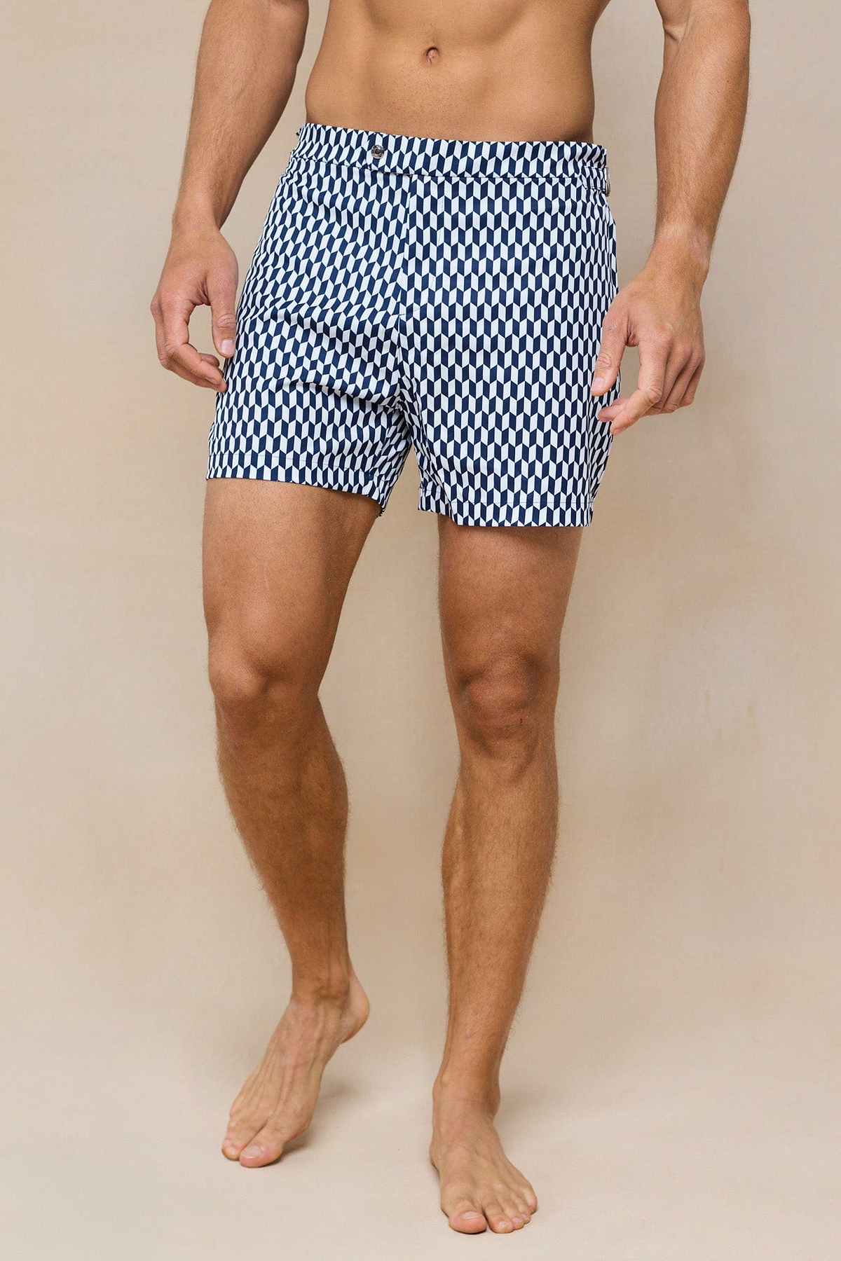 Rambla Badeshorts mit Schnallenprint - Marineblau/Weiß