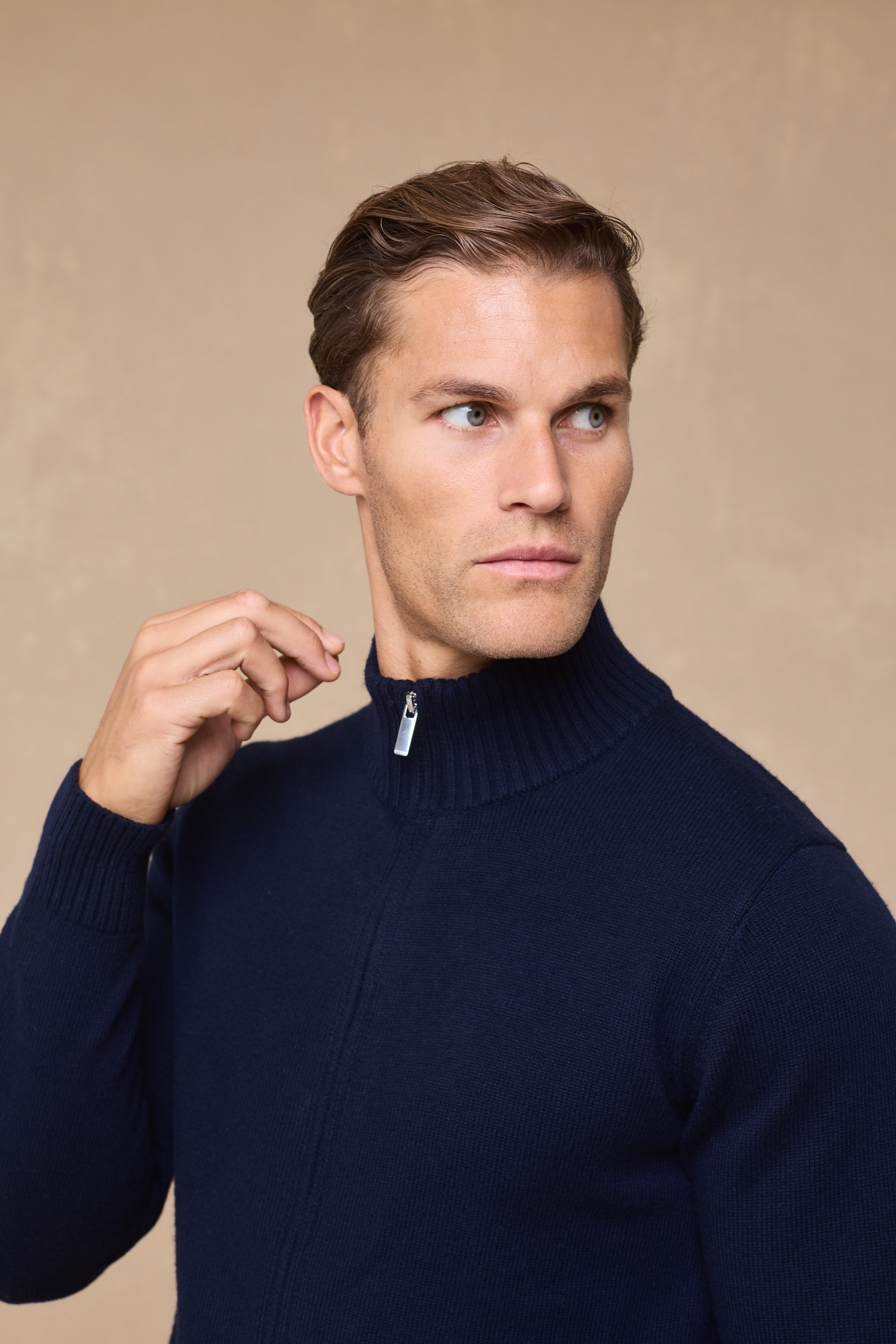 Emil Zip Through Knitted Jacket - Navy