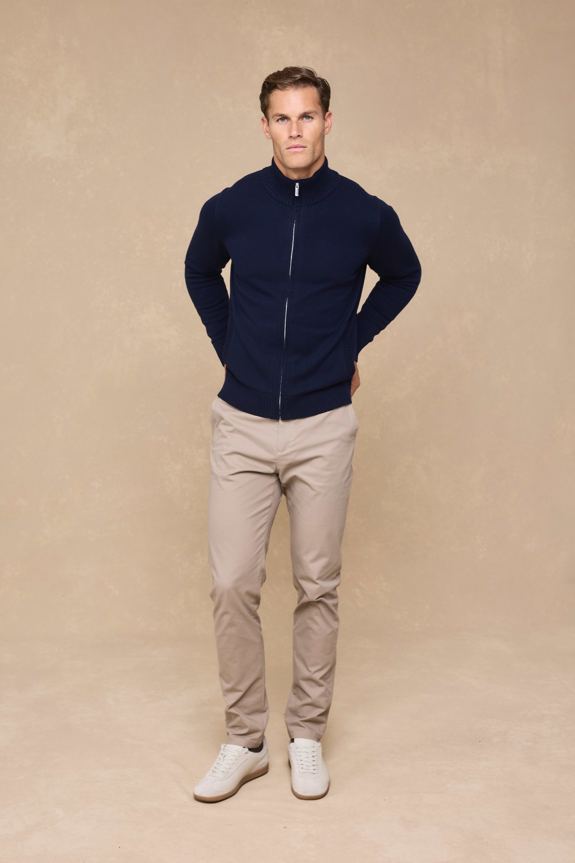 Emil Zip Through Knitted Jacket - Navy
