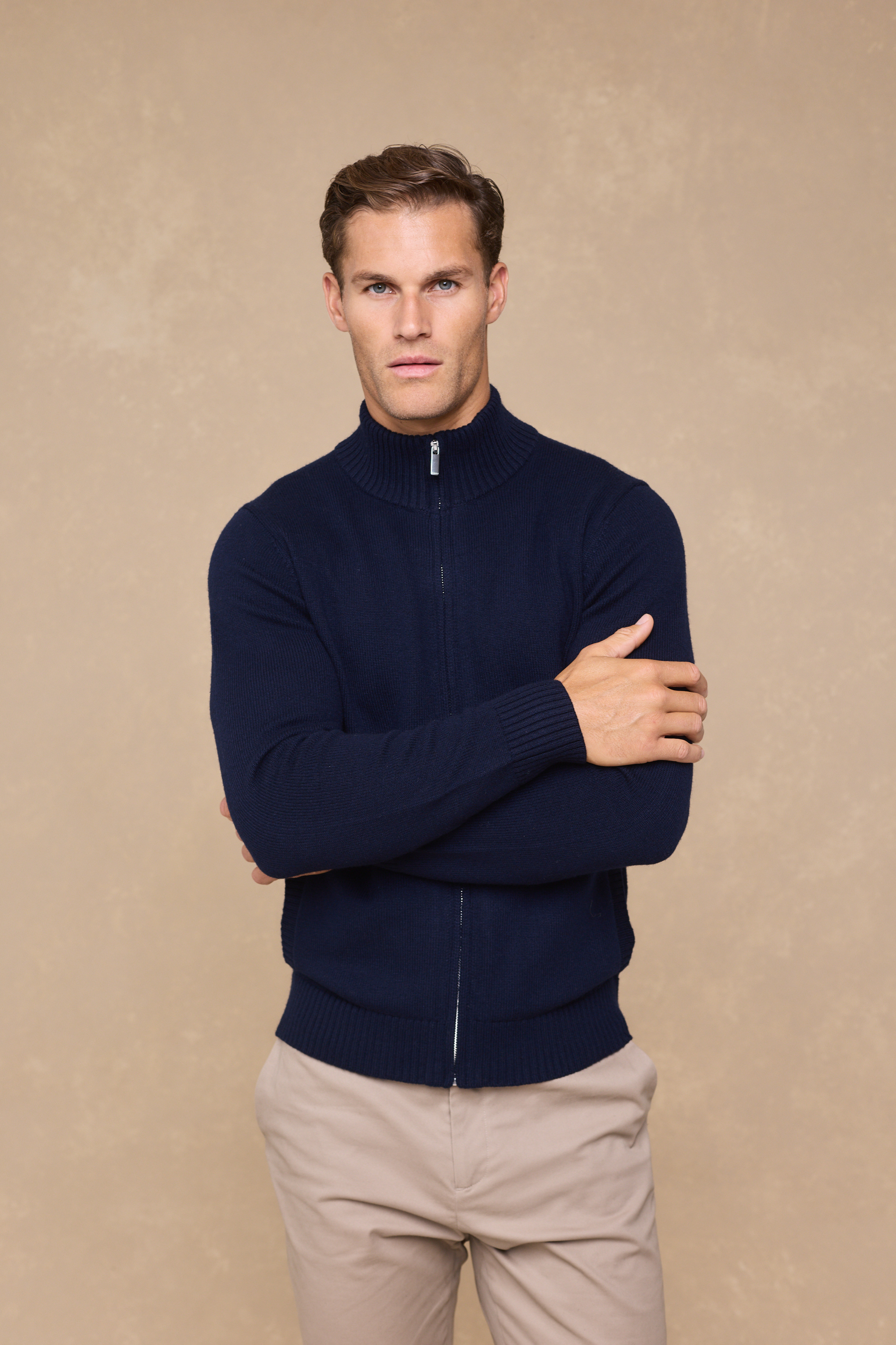 Emil Zip Through Knitted Jacket - Navy