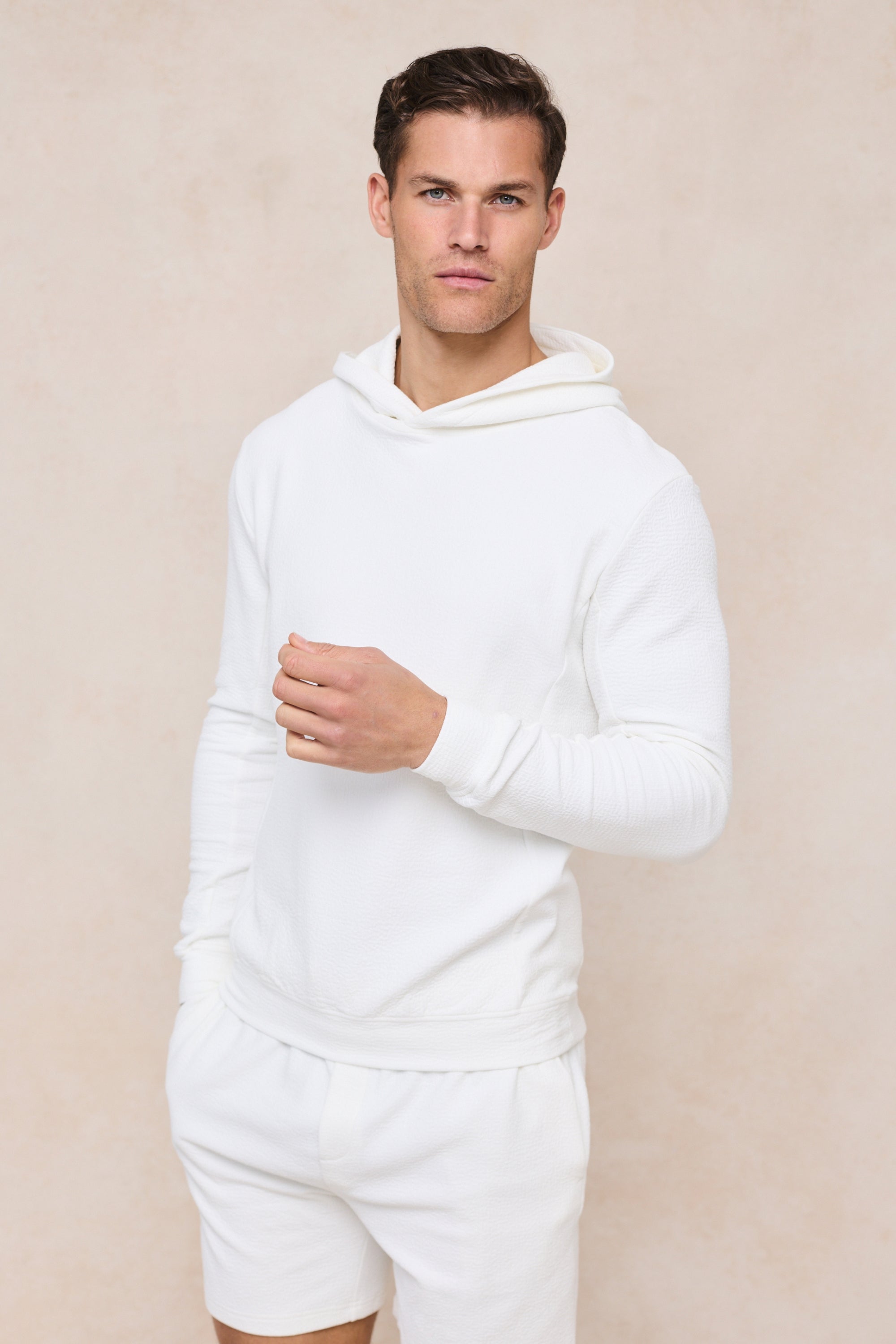 Zarco Crinkled Jersey Hoodie - Ivory