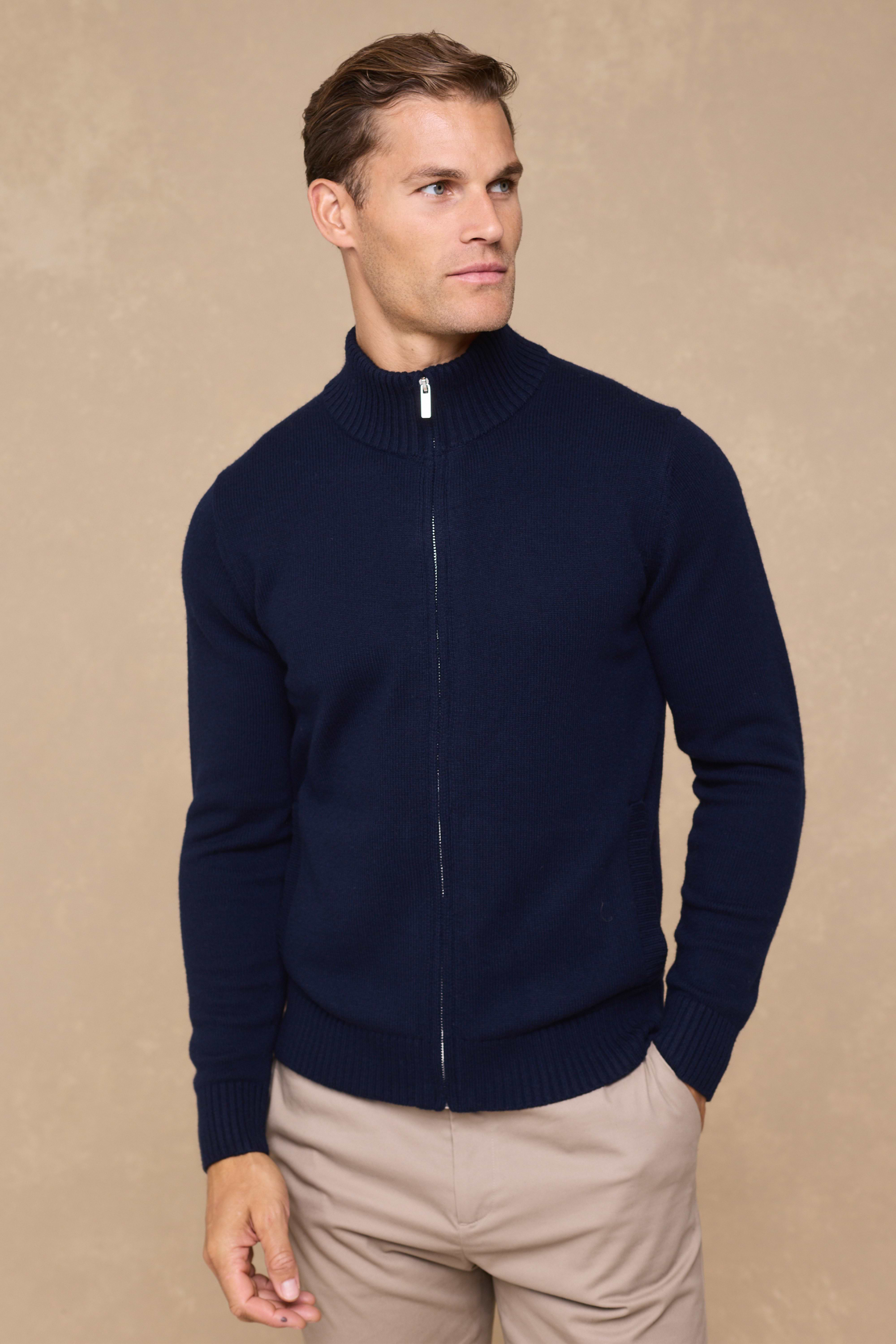 Emil Zip Through Knitted Jacket - Navy