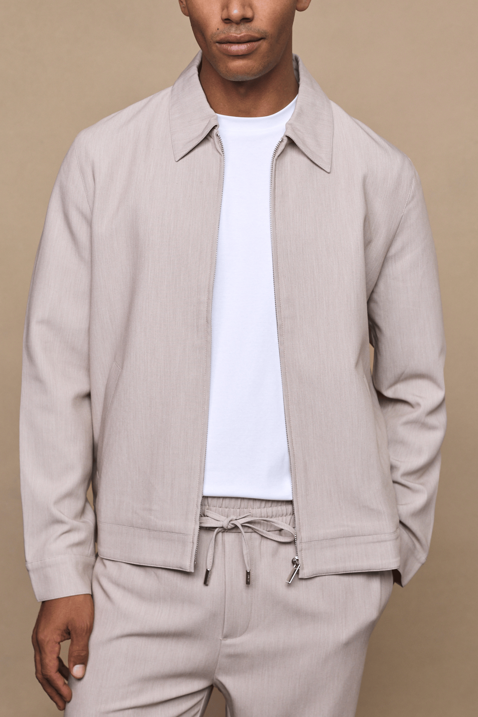 Emilio Zip Through Jacket - Oatmeal Marl