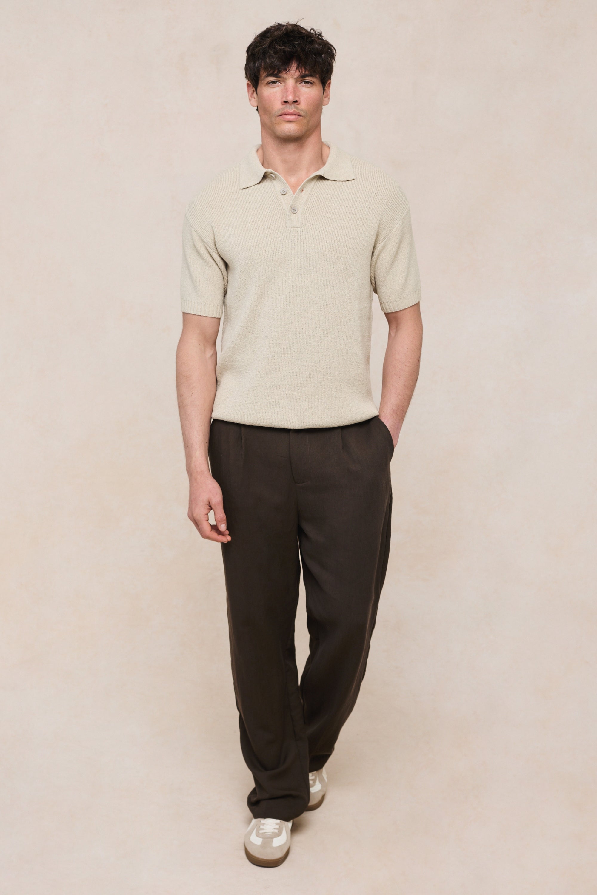 Sorelle Short Sleeve Rib Knit Polo - Sand