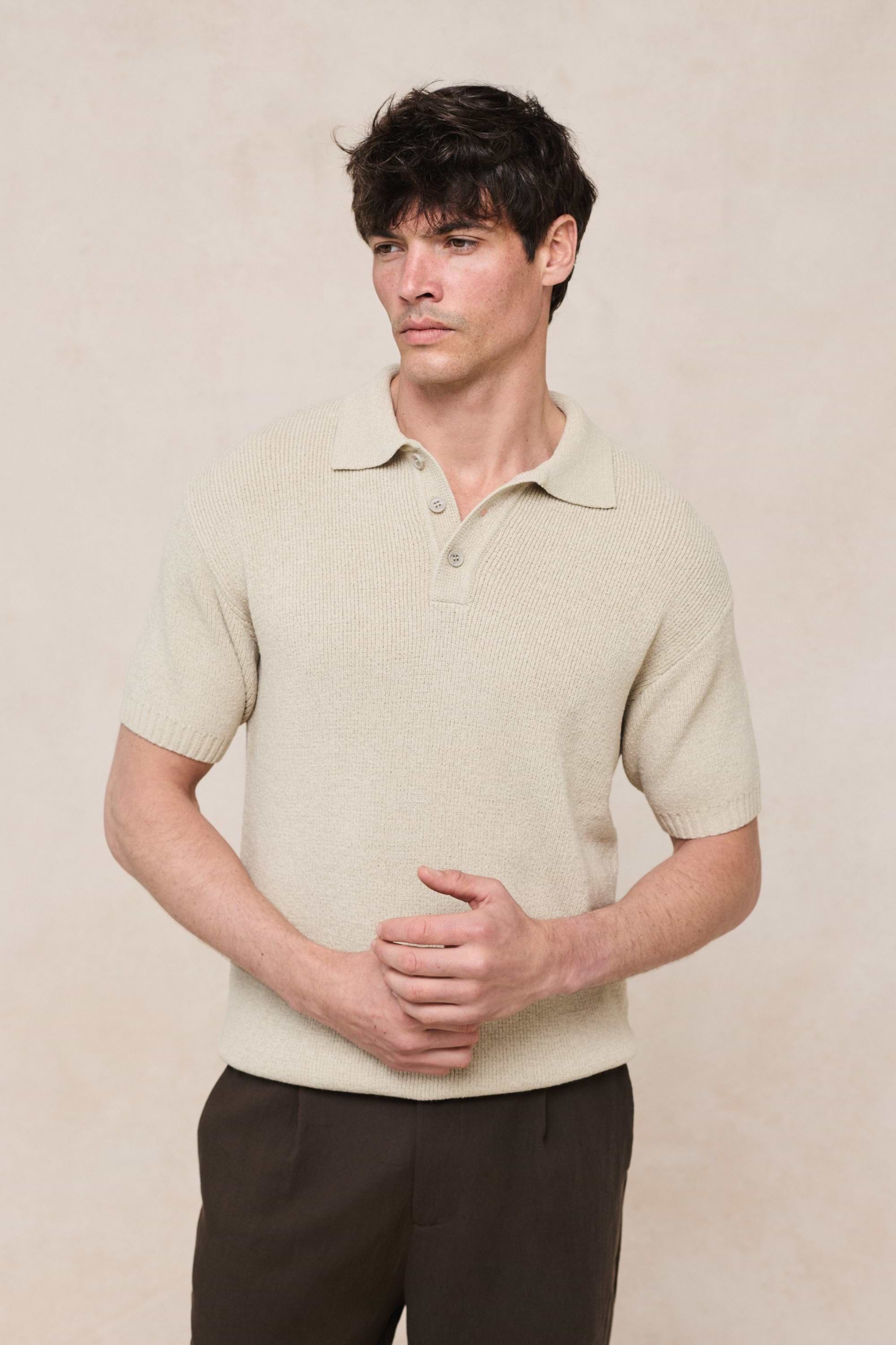 Sorelle Short Sleeve Rib Knit Polo - Sand
