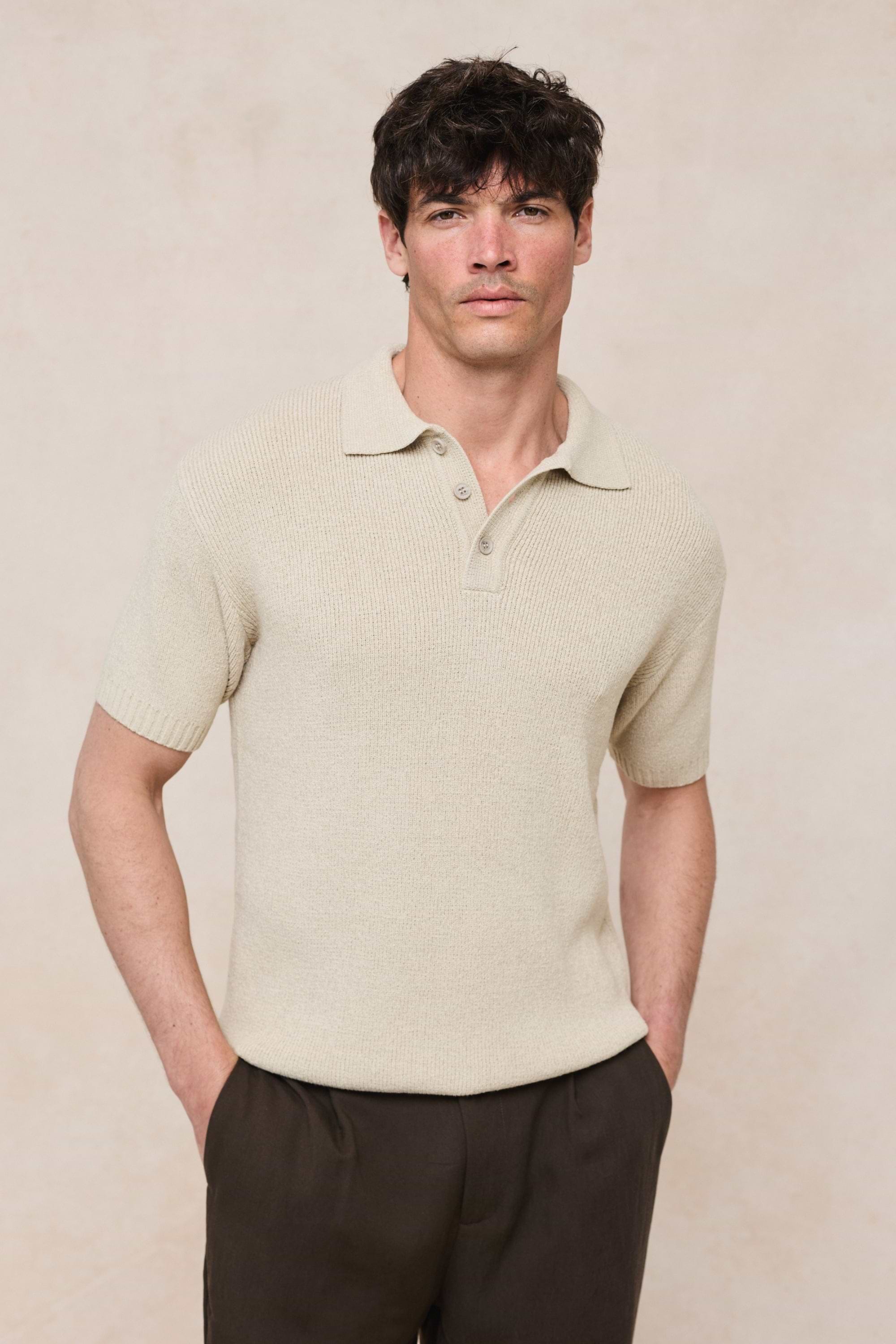 Sorelle Short Sleeve Rib Knit Polo - Sand