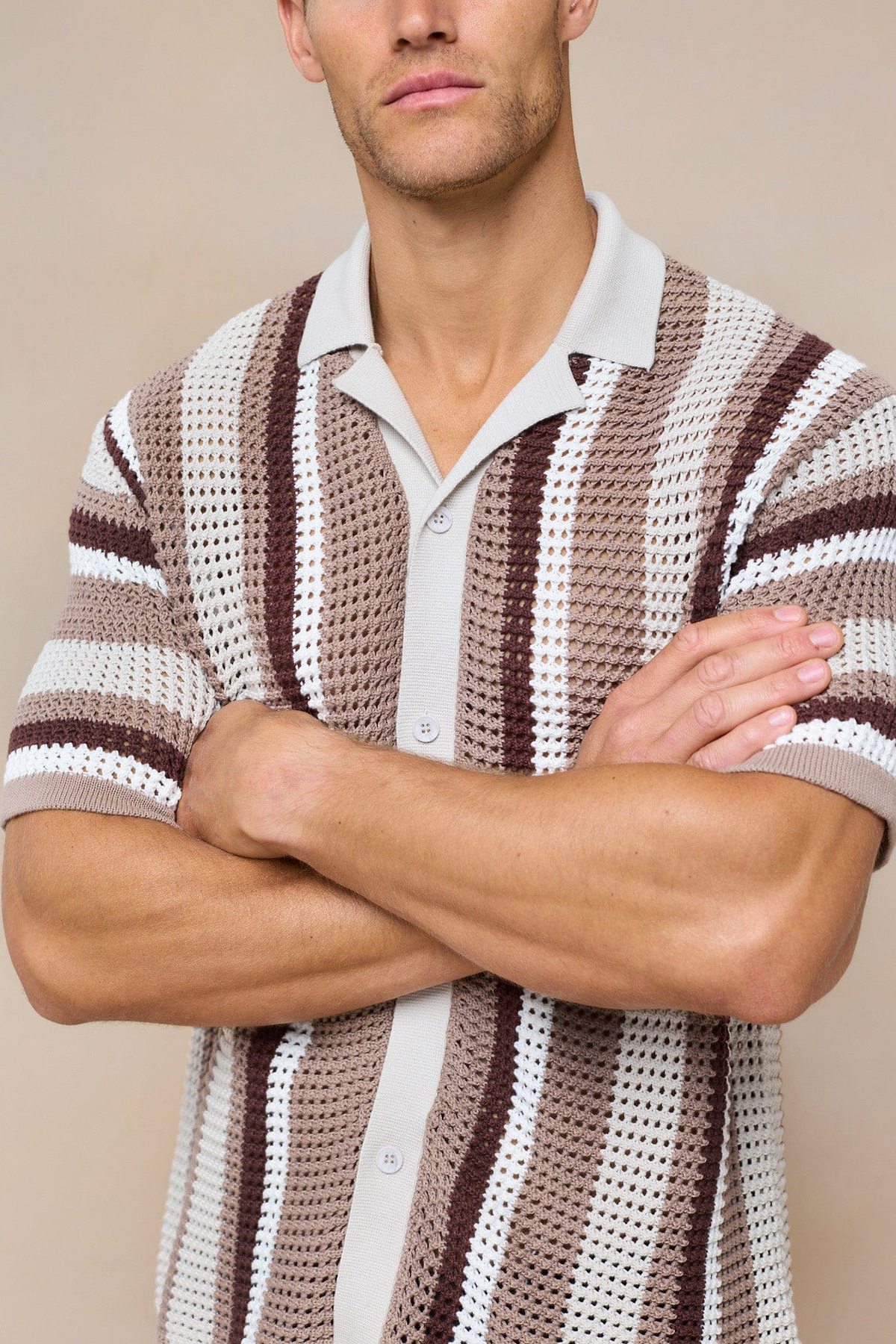 Dell'Amore Crochet Knit Shirt - Brown