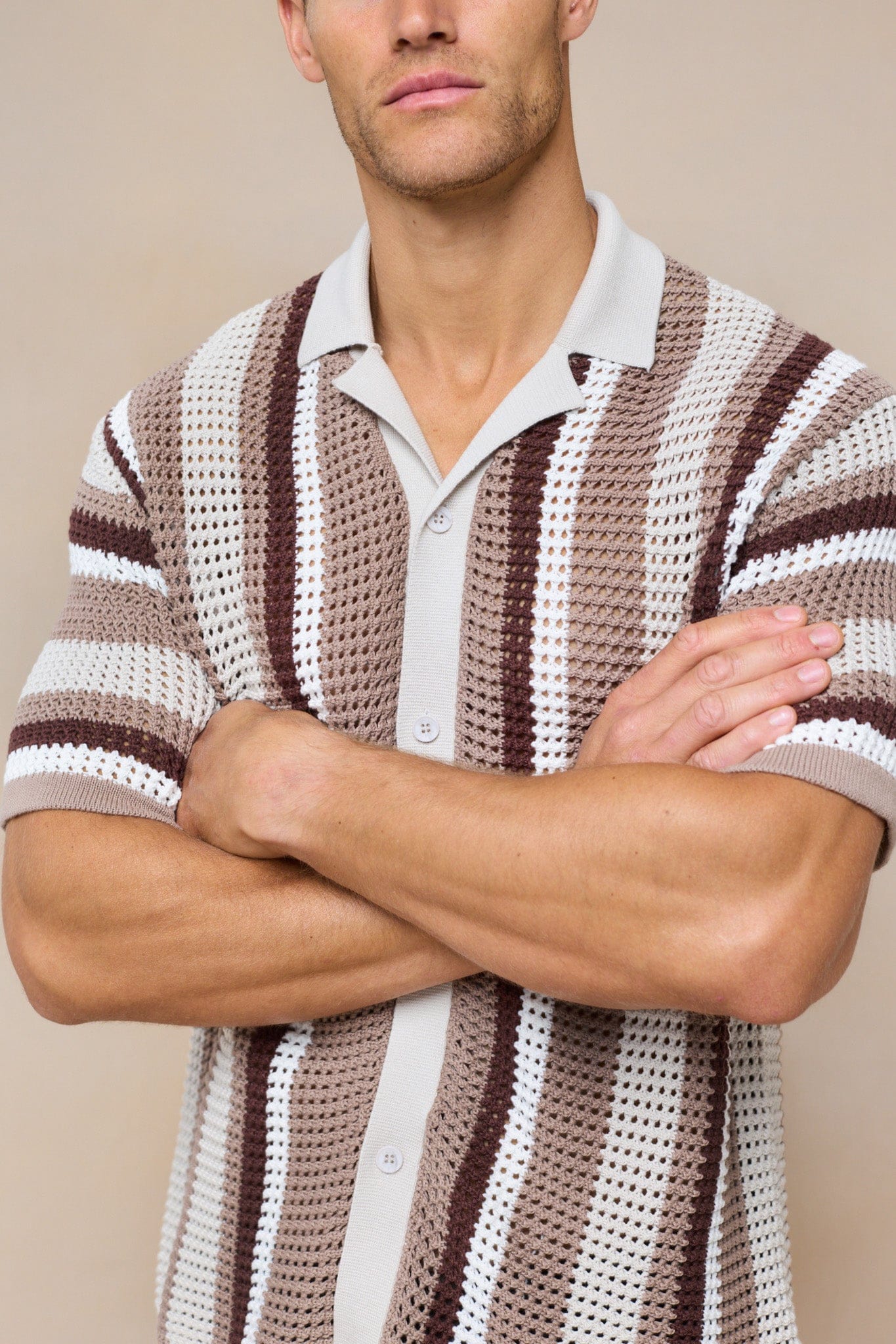 Dell'Amore Crochet Knit Shirt - Brown