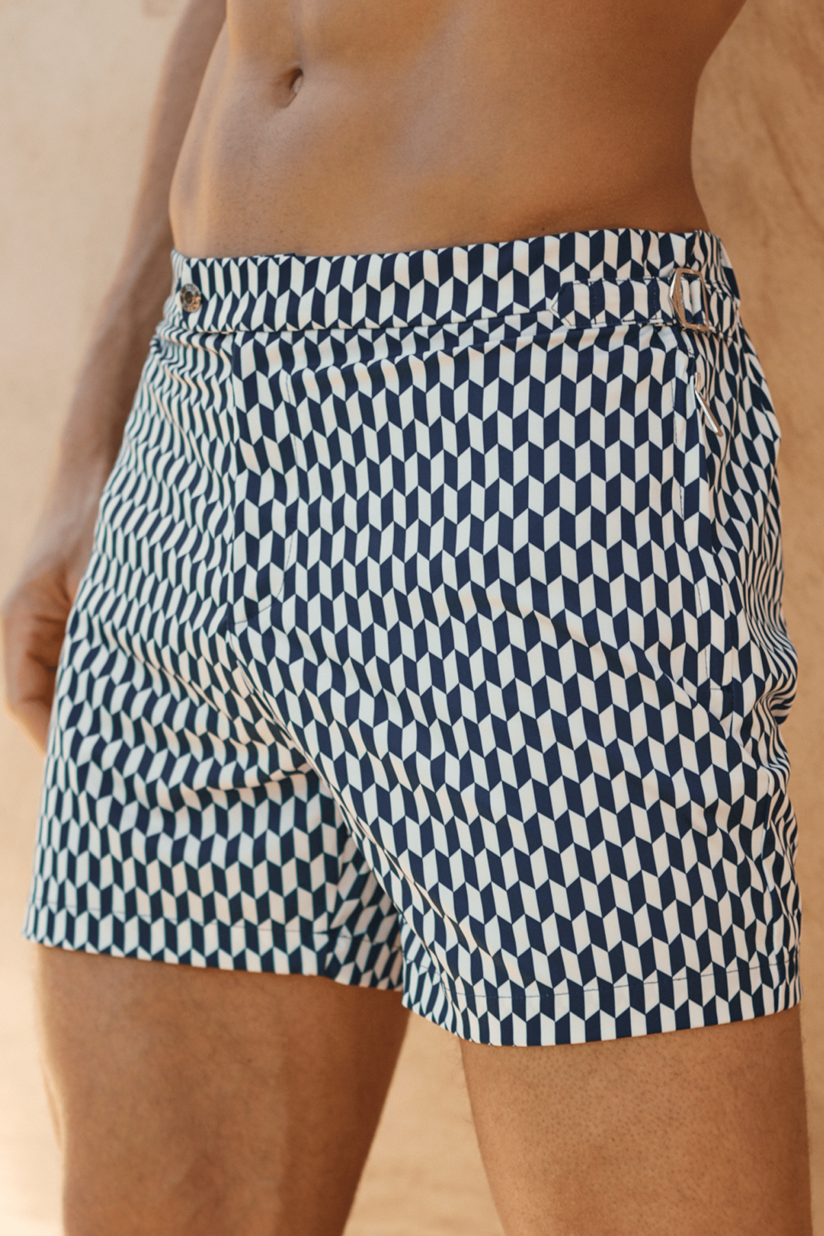 Rambla Badeshorts mit Schnallenprint - Marineblau/Weiß