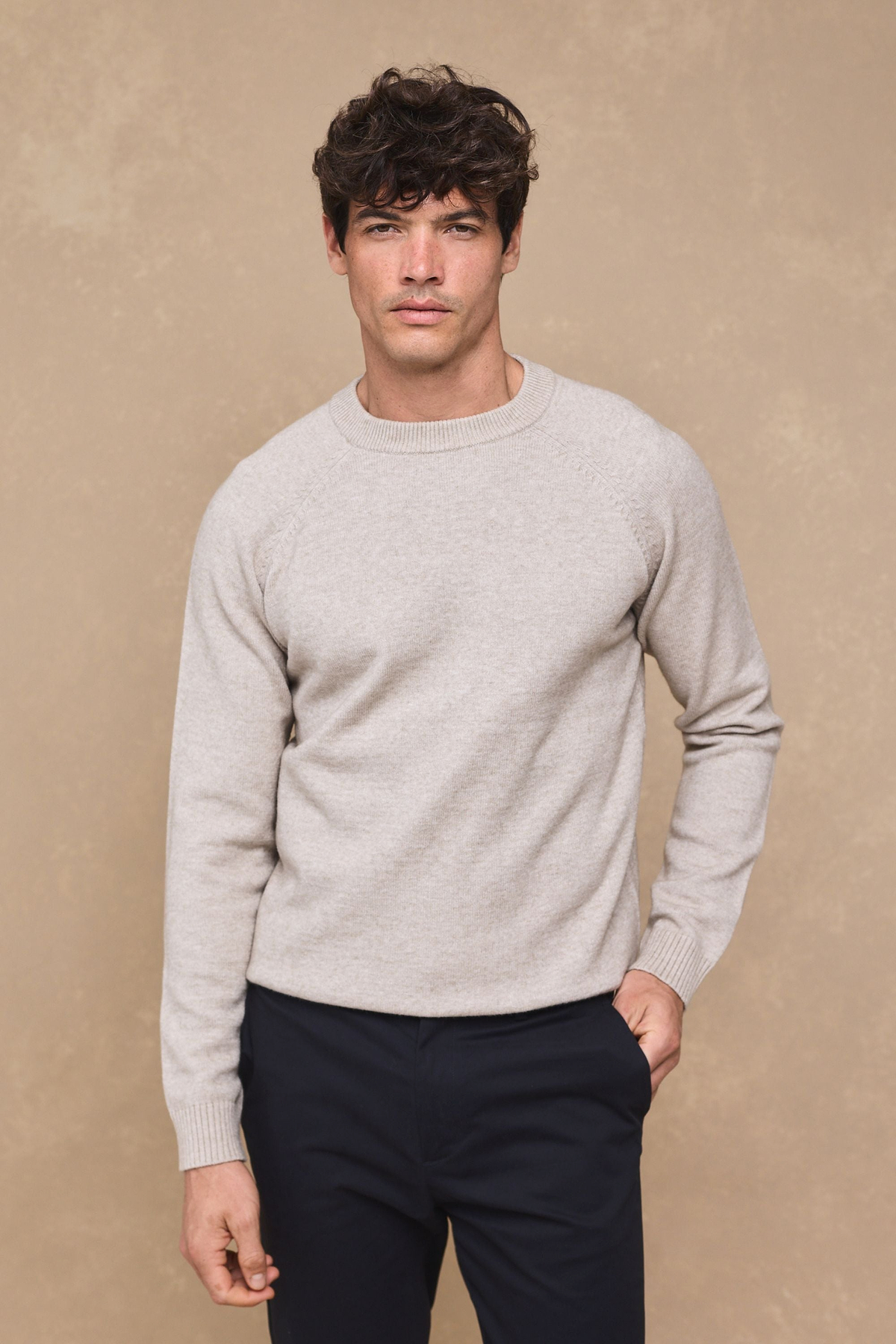 Lando Strickpullover mit Rundhalsausschnitt - Haferflocken 