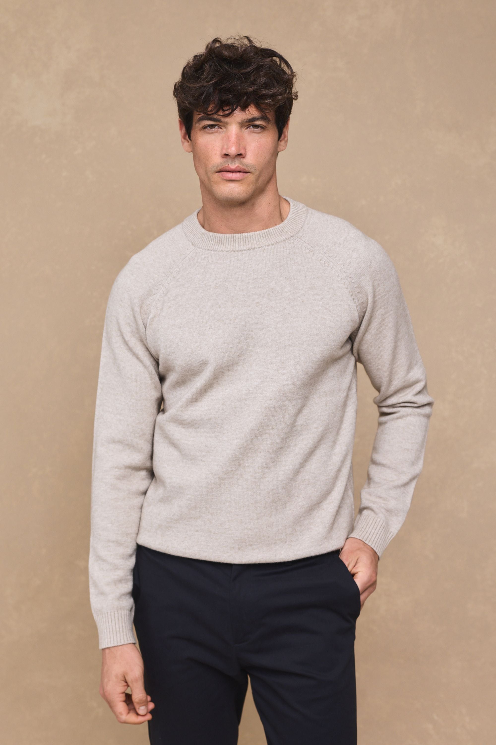 Lando Strickpullover mit Rundhalsausschnitt - Haferflocken 