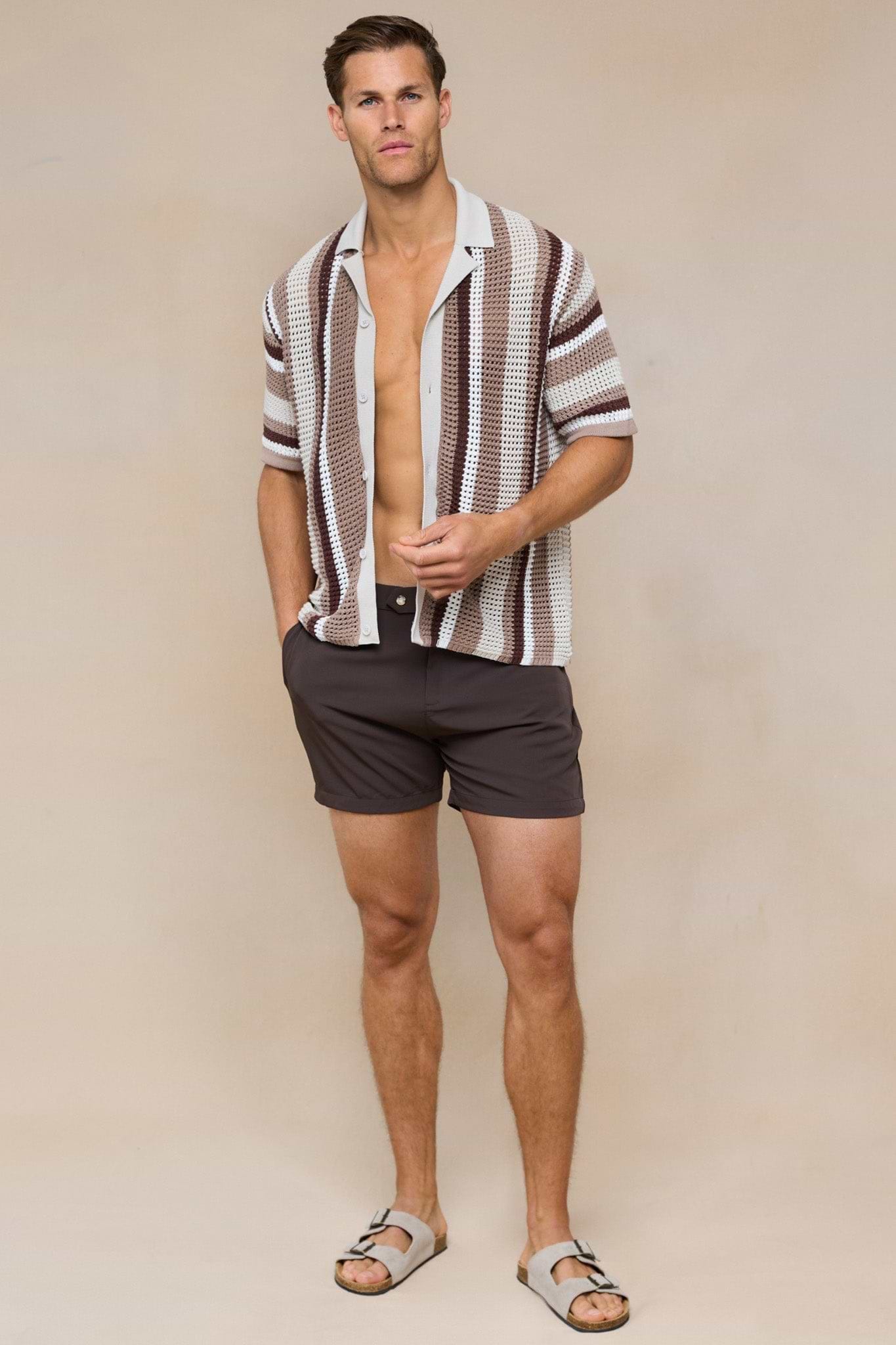 Dell'Amore Crochet Knit Shirt - Brown