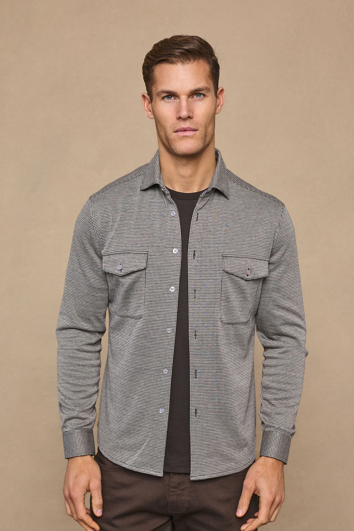 Joseph Dogtooth-Überhemd - Schwarz/Braun