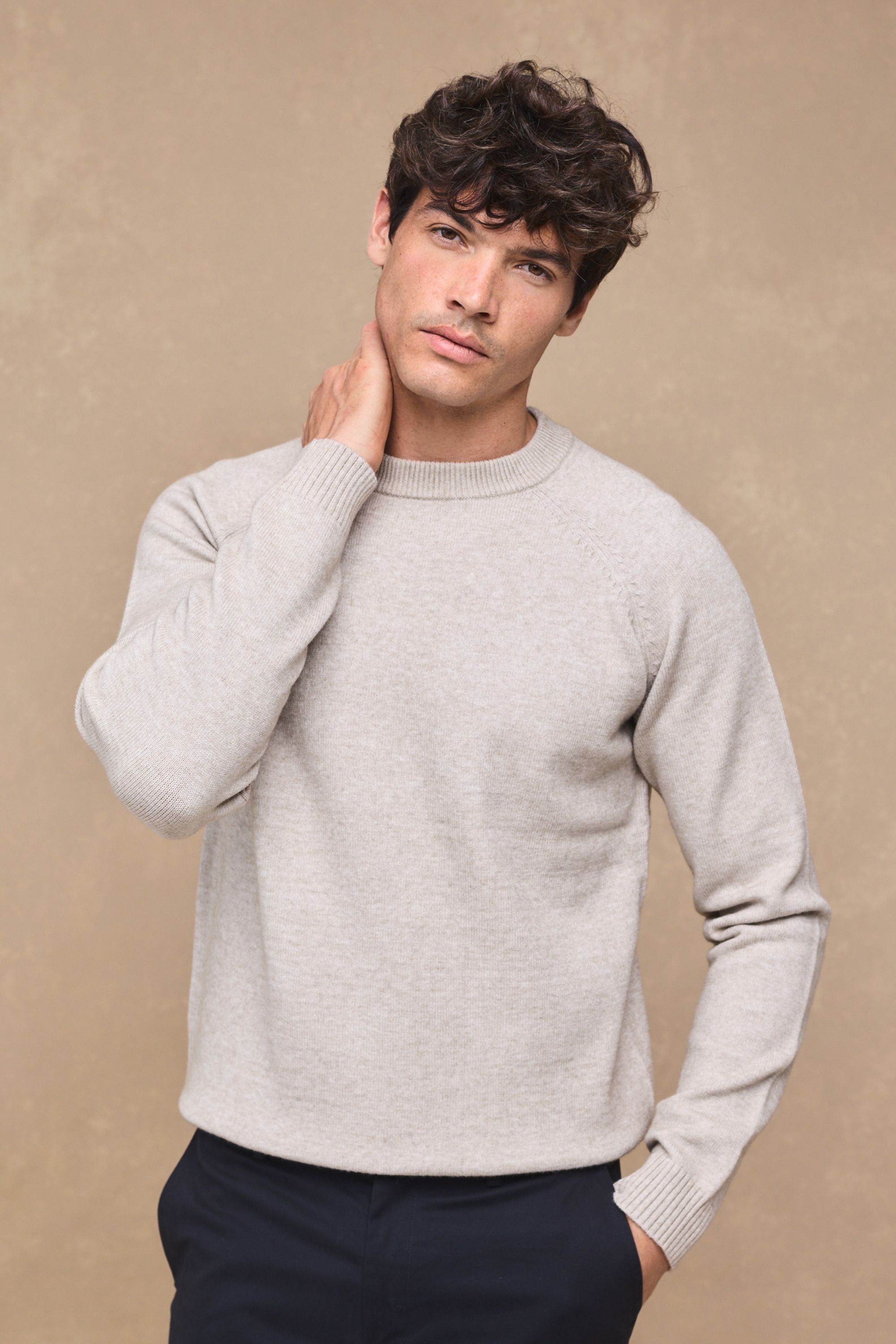 Lando Strickpullover mit Rundhalsausschnitt - Haferflocken 