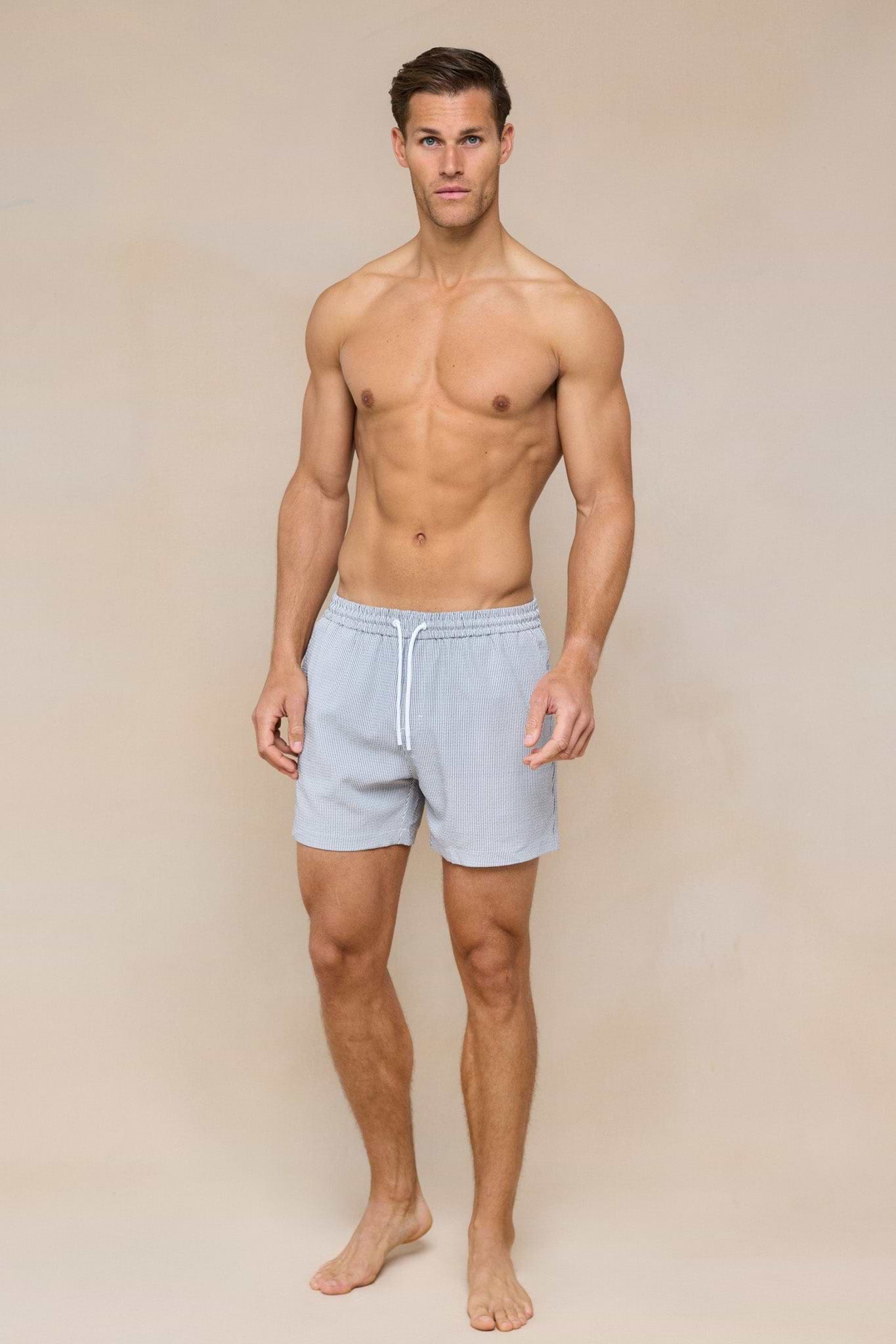 Vittorio Seersucker Badeshorts - Schwarz/Weiß