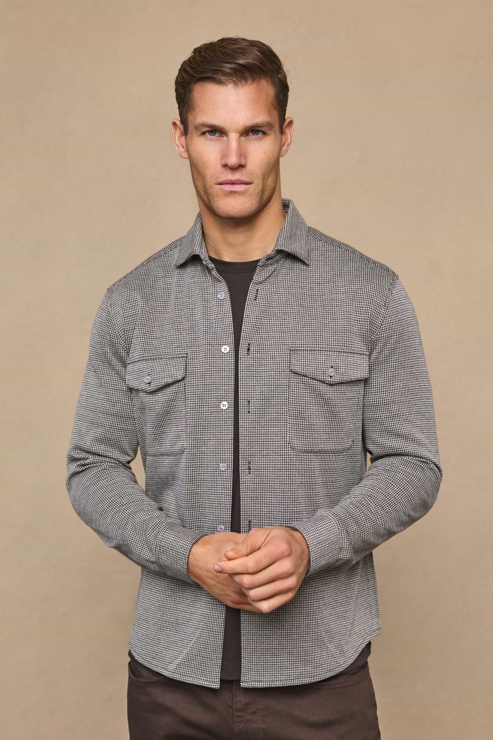 Joseph Dogtooth Overshirt - Black/Brown