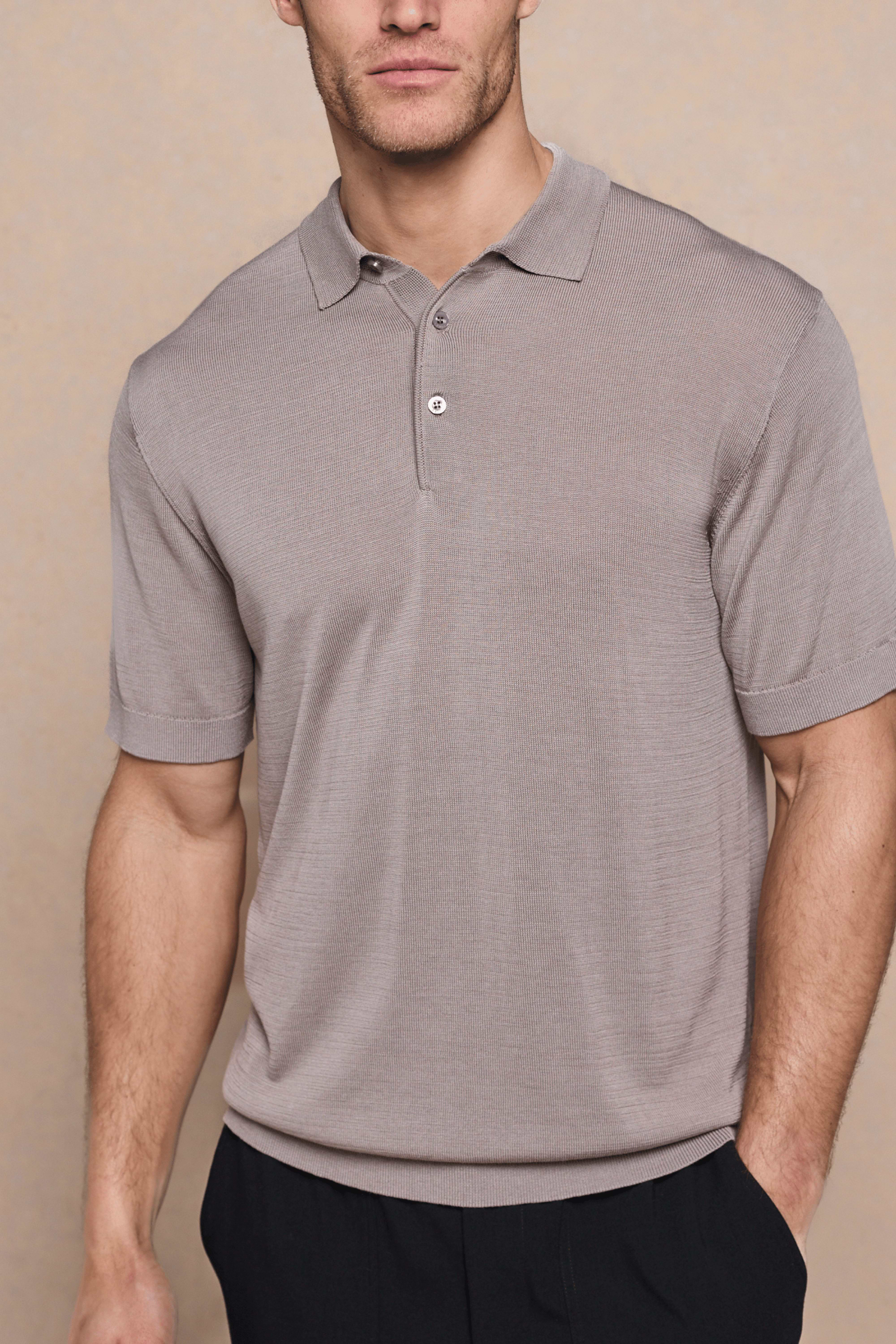 Pablo Half Placket Short Sleeve Knitted Polo - Sand