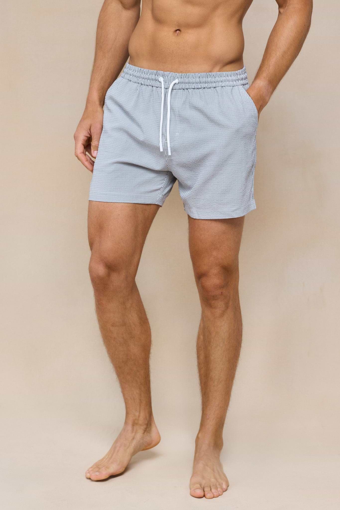 Vittorio Seersucker Badeshorts - Schwarz/Weiß