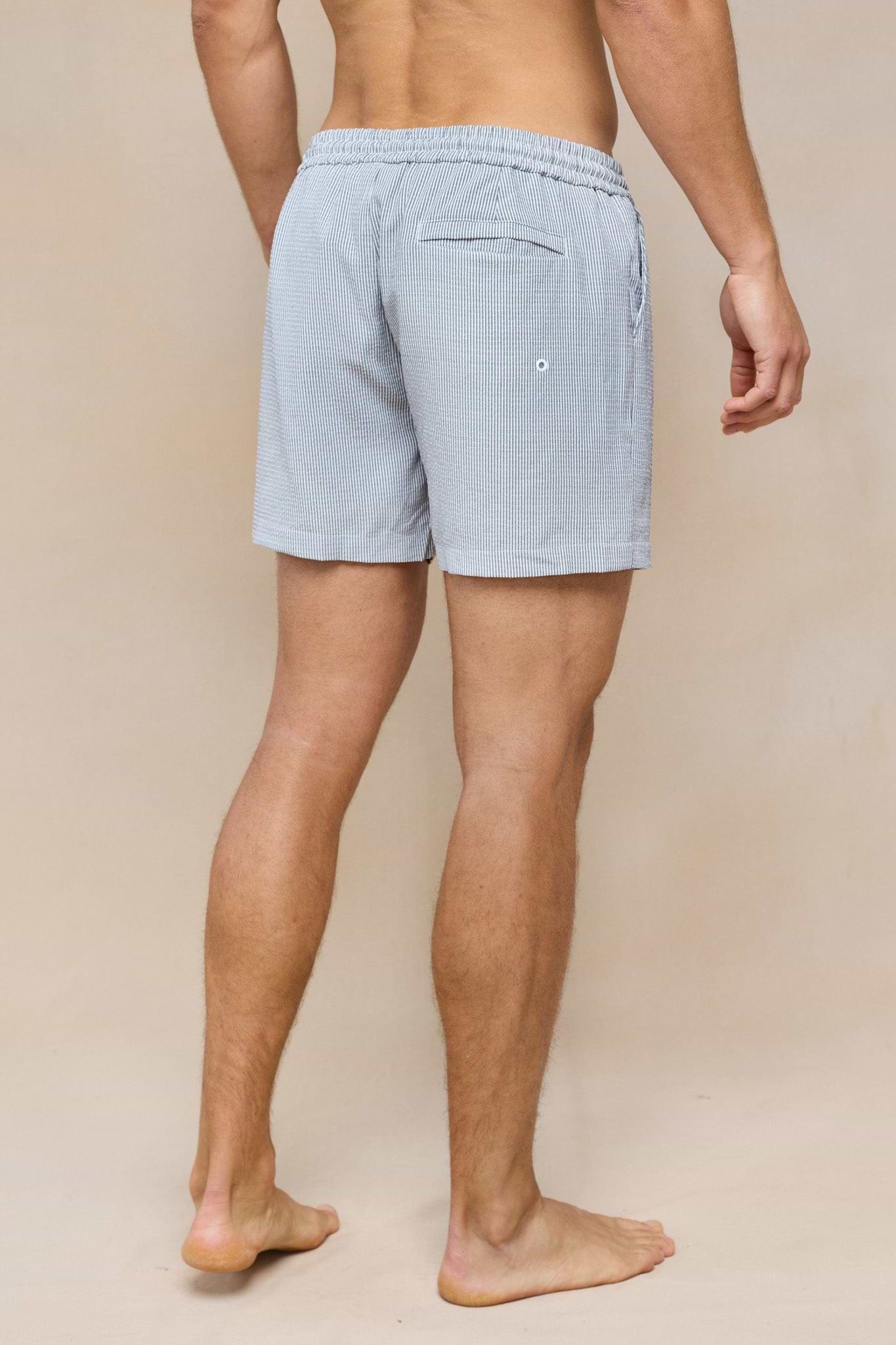 Vittorio Seersucker Badeshorts - Schwarz/Weiß