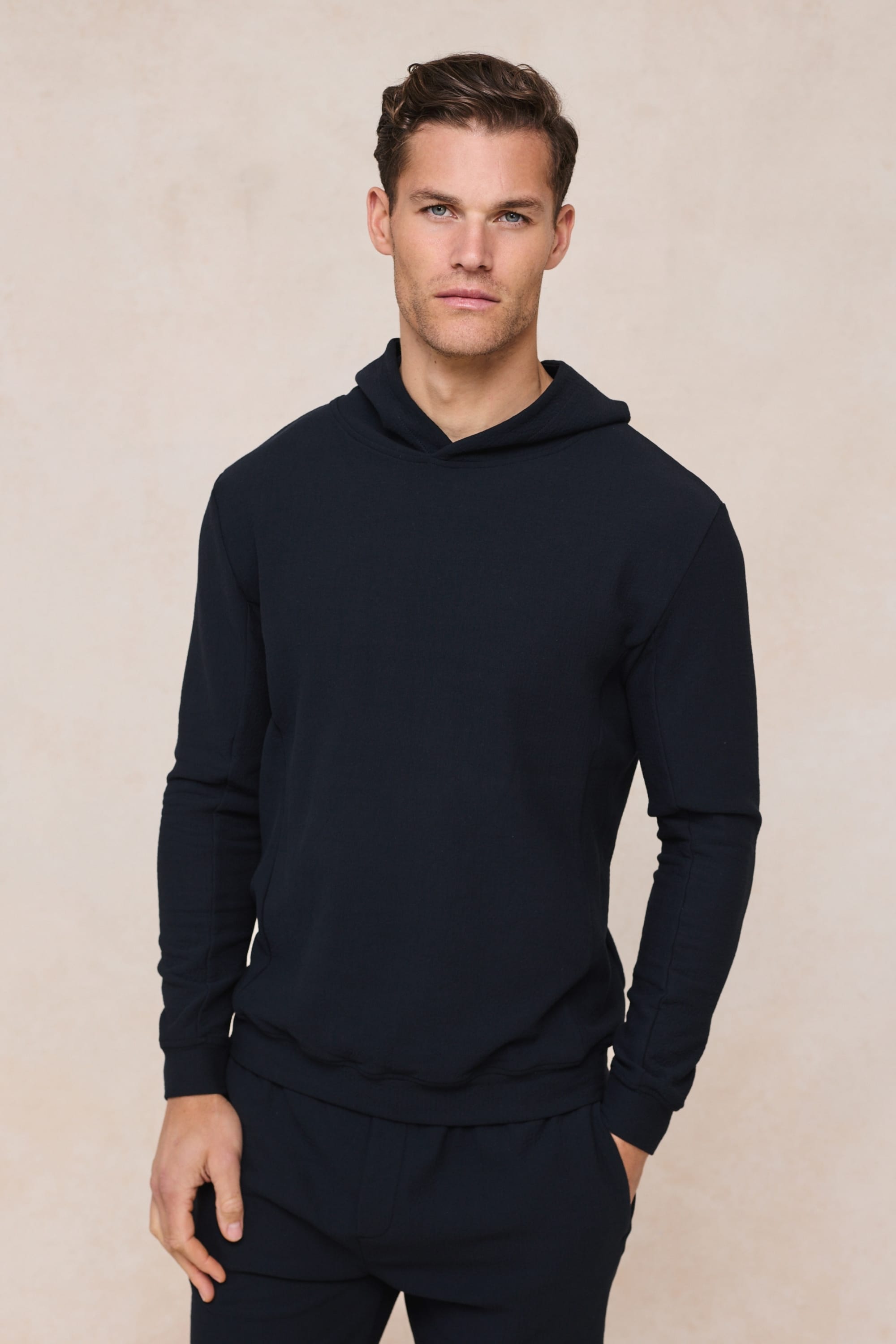 Zarco Crinkled Jersey Hoodie - Navy