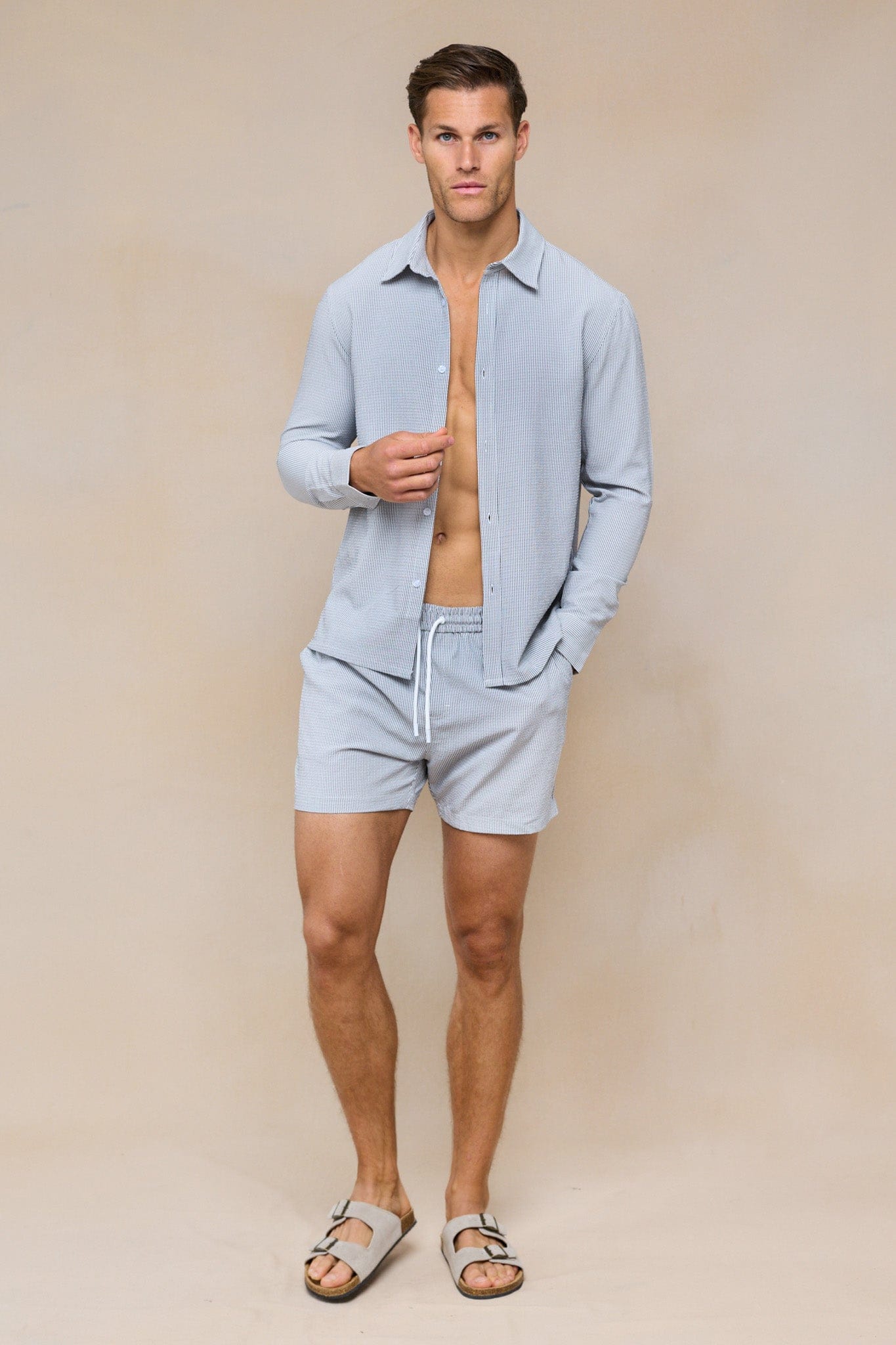 Vittorio Seersucker Badeshorts - Schwarz/Weiß