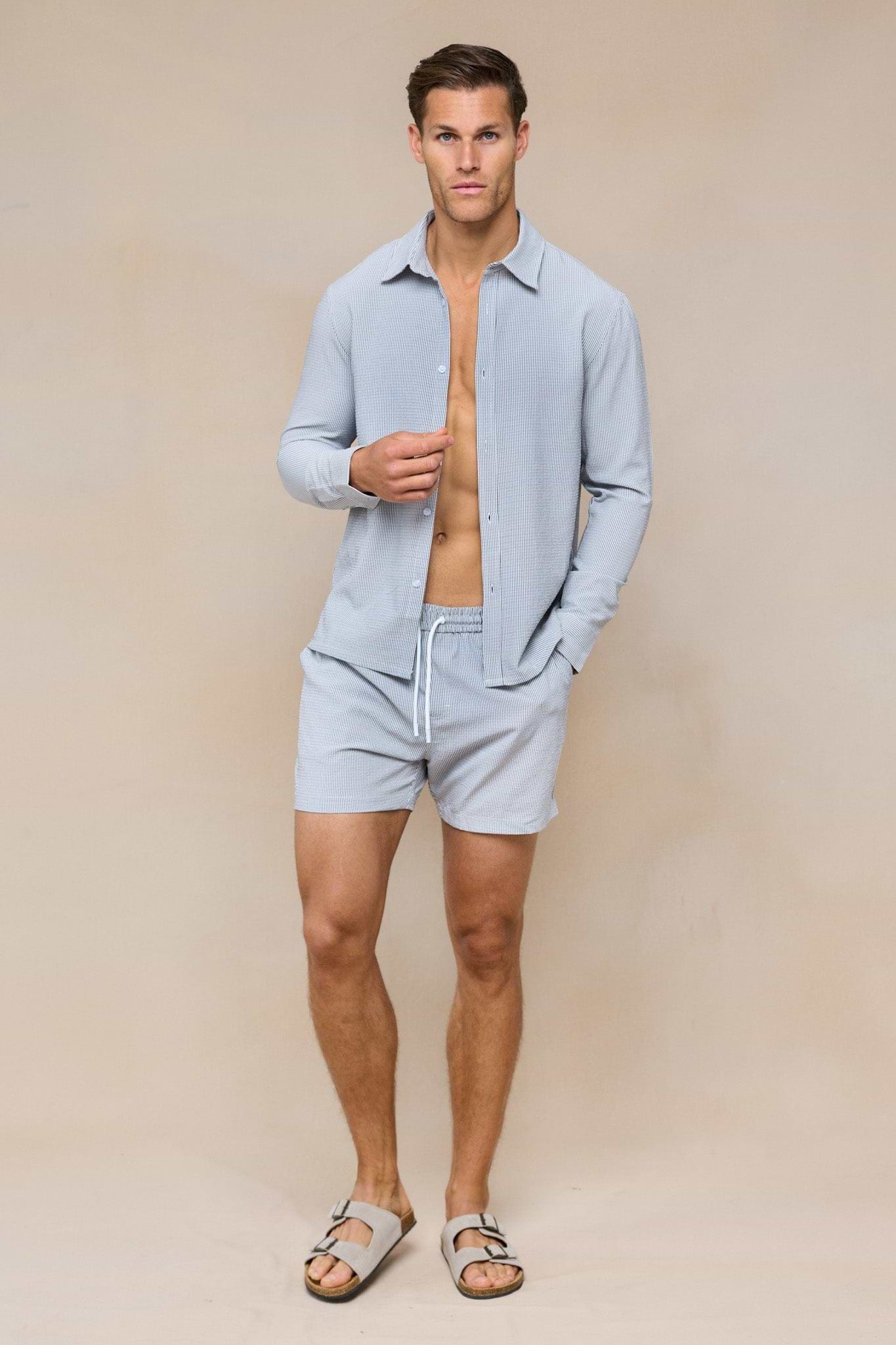 Vittorio Seersucker Long Sleeve Shirt - Black/White