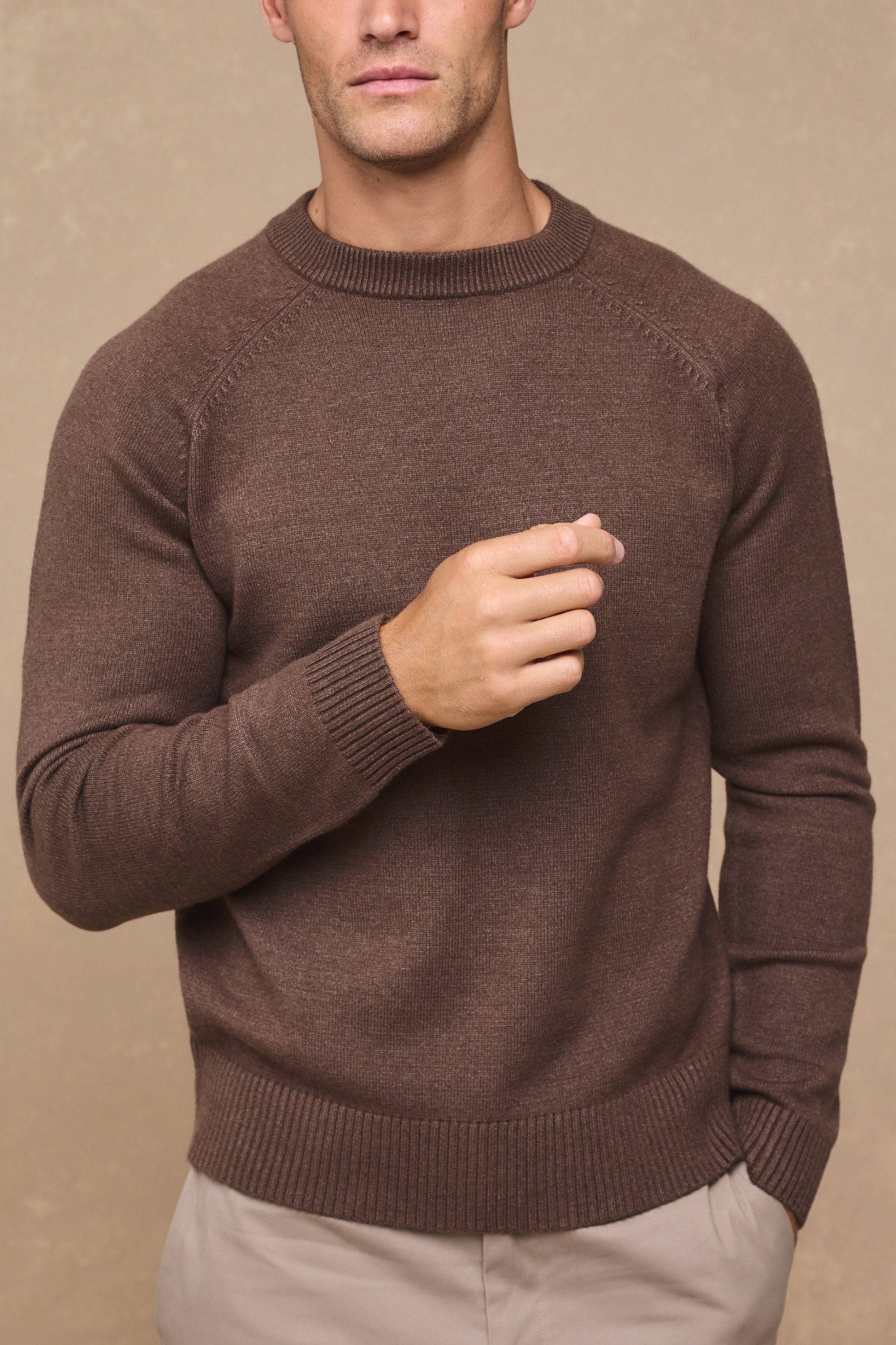 Lando Crew Neck Knit Sweater - Brown Marl