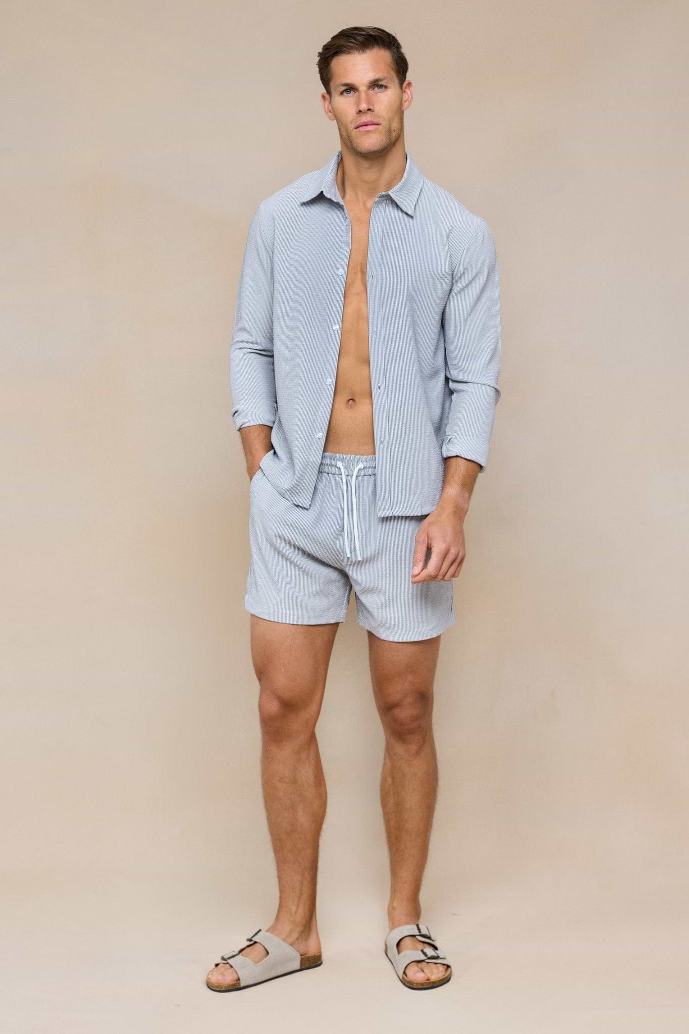 Vittorio Seersucker Long Sleeve Shirt - Black/White
