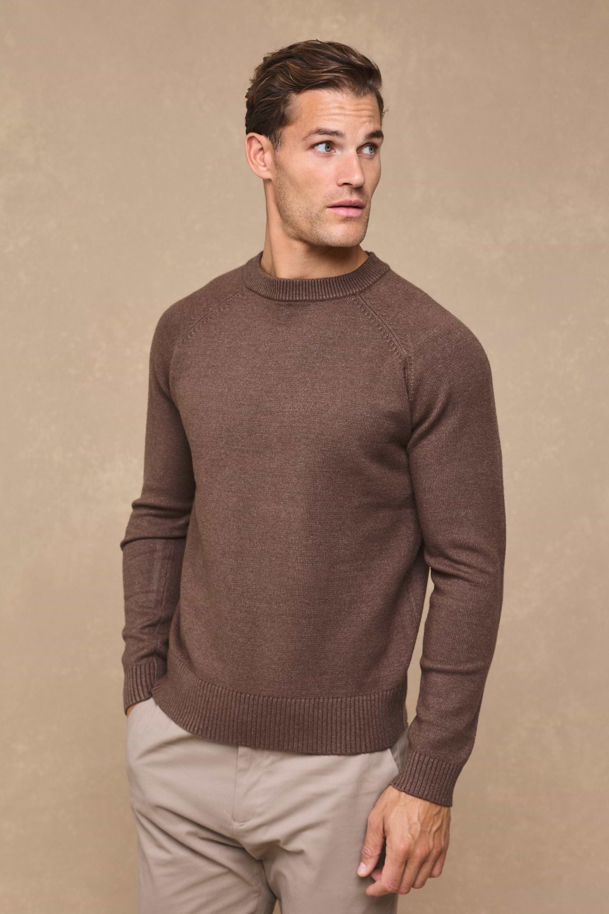 Lando Crew Neck Knit Sweater - Brown Marl